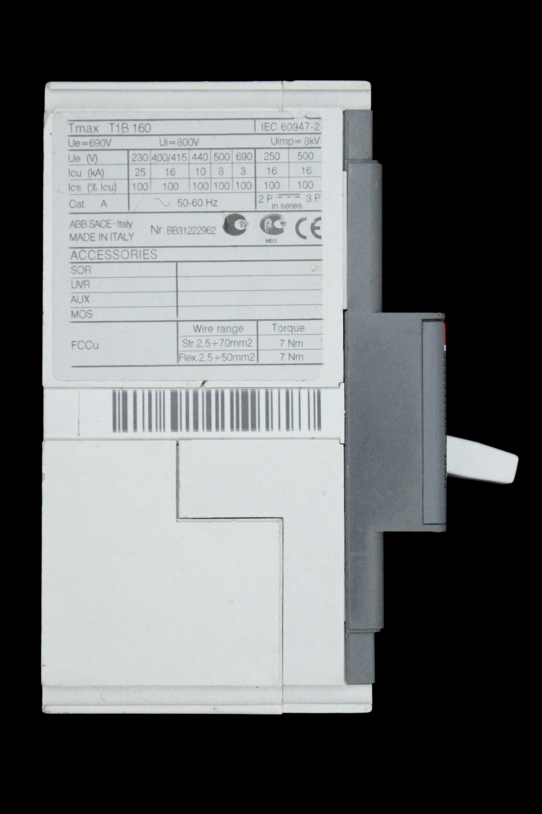 ABB 160 AMP 16kA TRIPLE POLE MCCB SACE TMAX