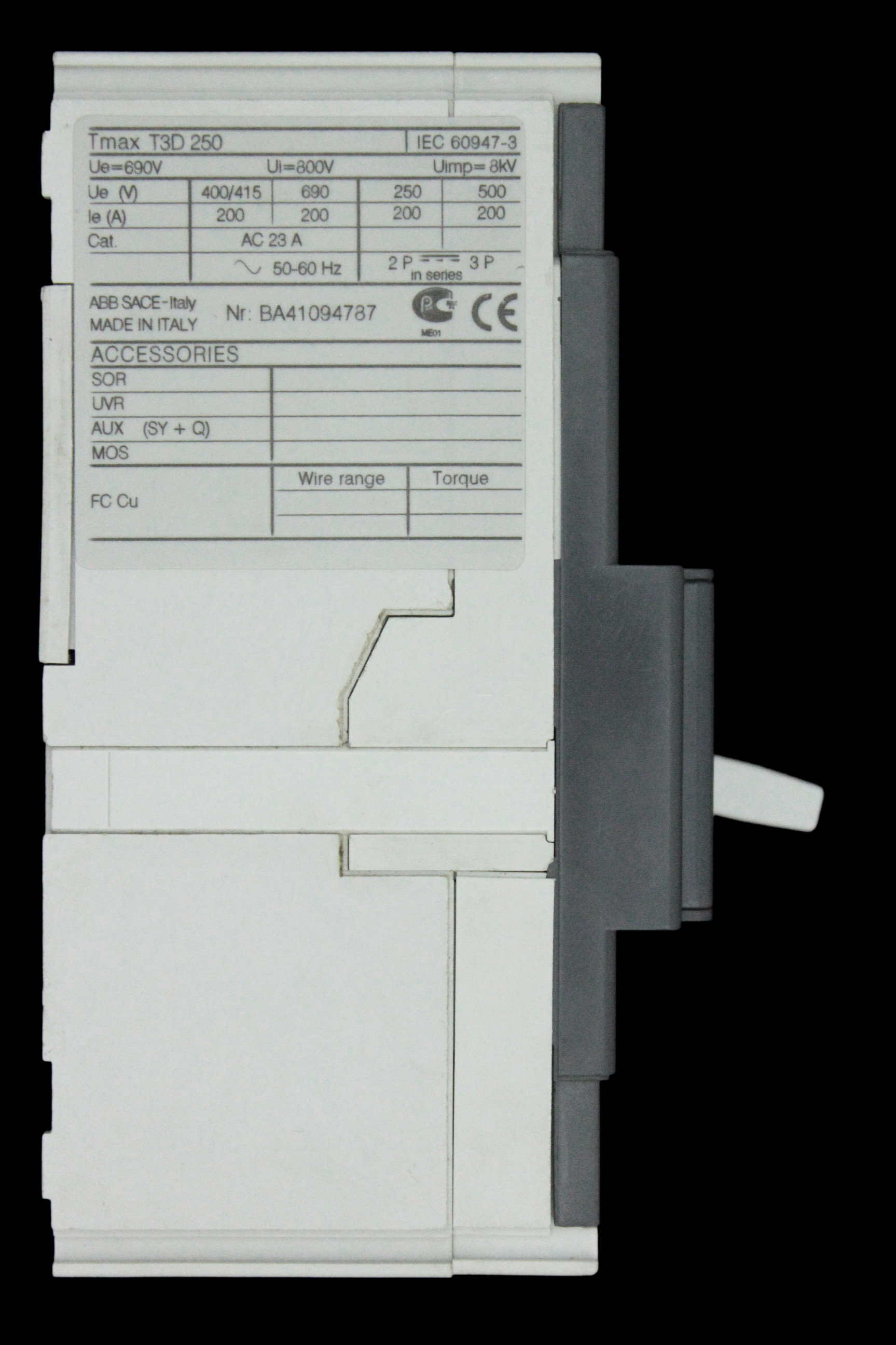 ABB 250 AMP TRIPLE POLE MCCB SACE TMAX