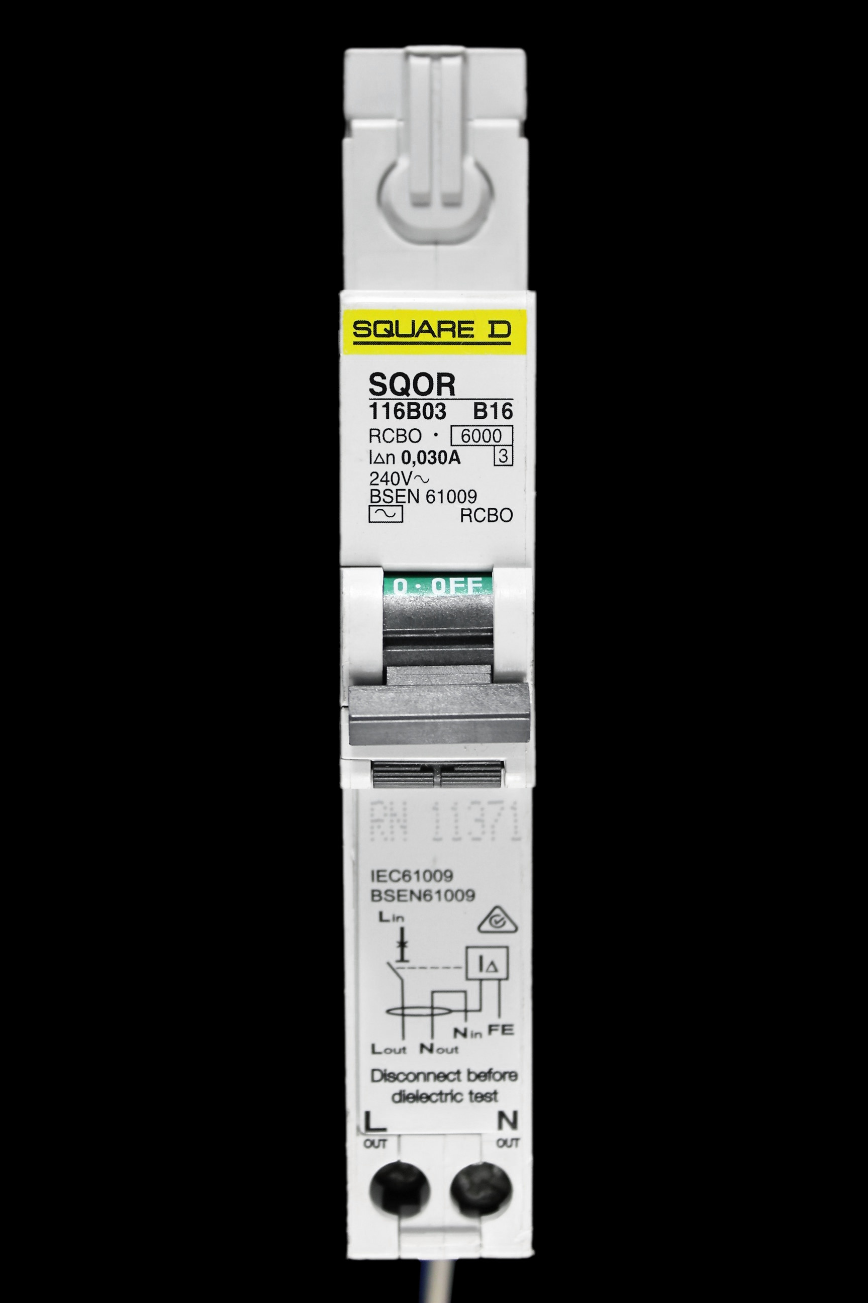 SQUARE D 16 AMP CURVE B 6kA 30mA RCBO TYPE AC SQOR 116B03