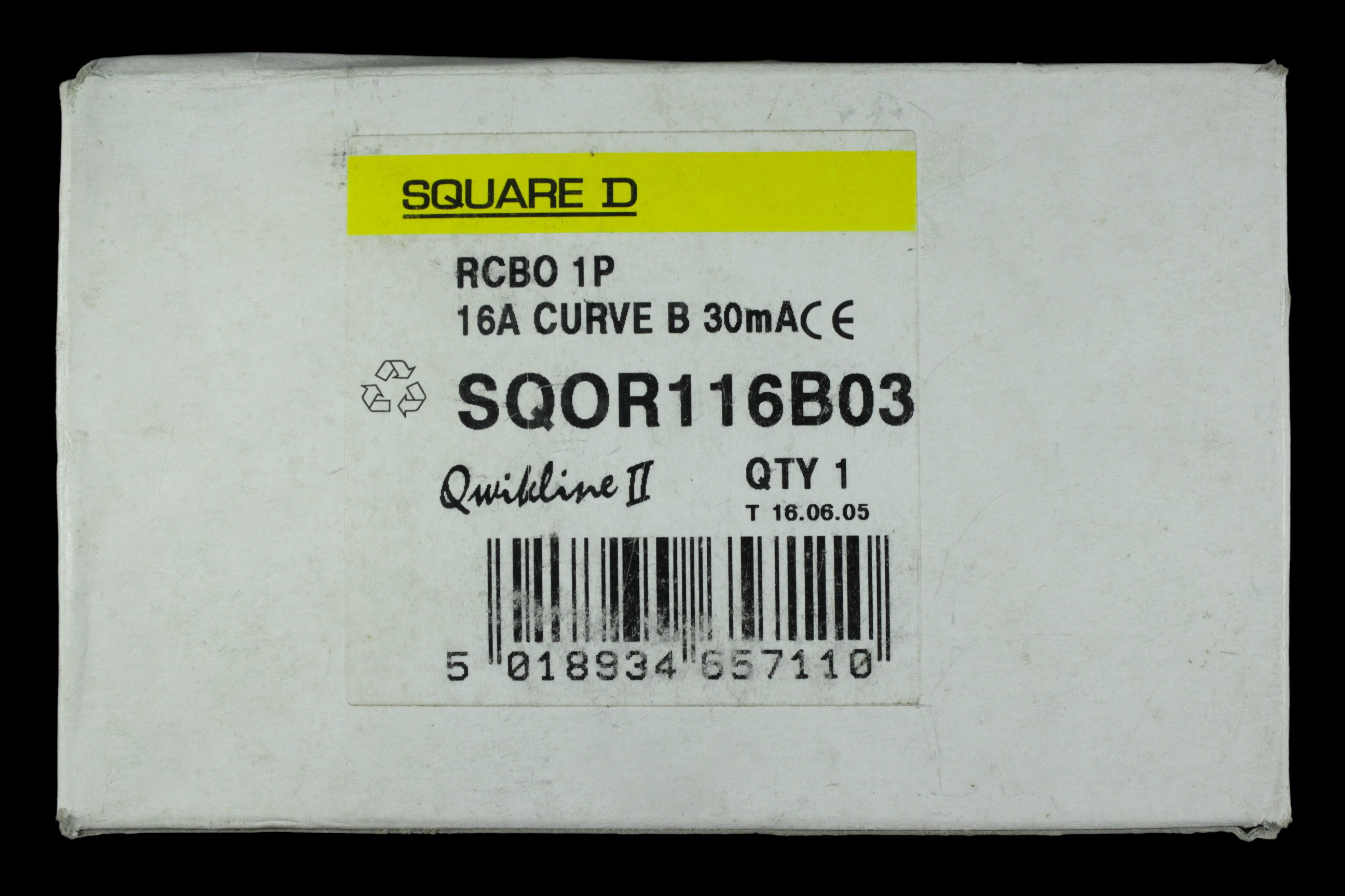 SQUARE D 16 AMP CURVE B 6kA 30mA RCBO TYPE AC SQOR 116B03