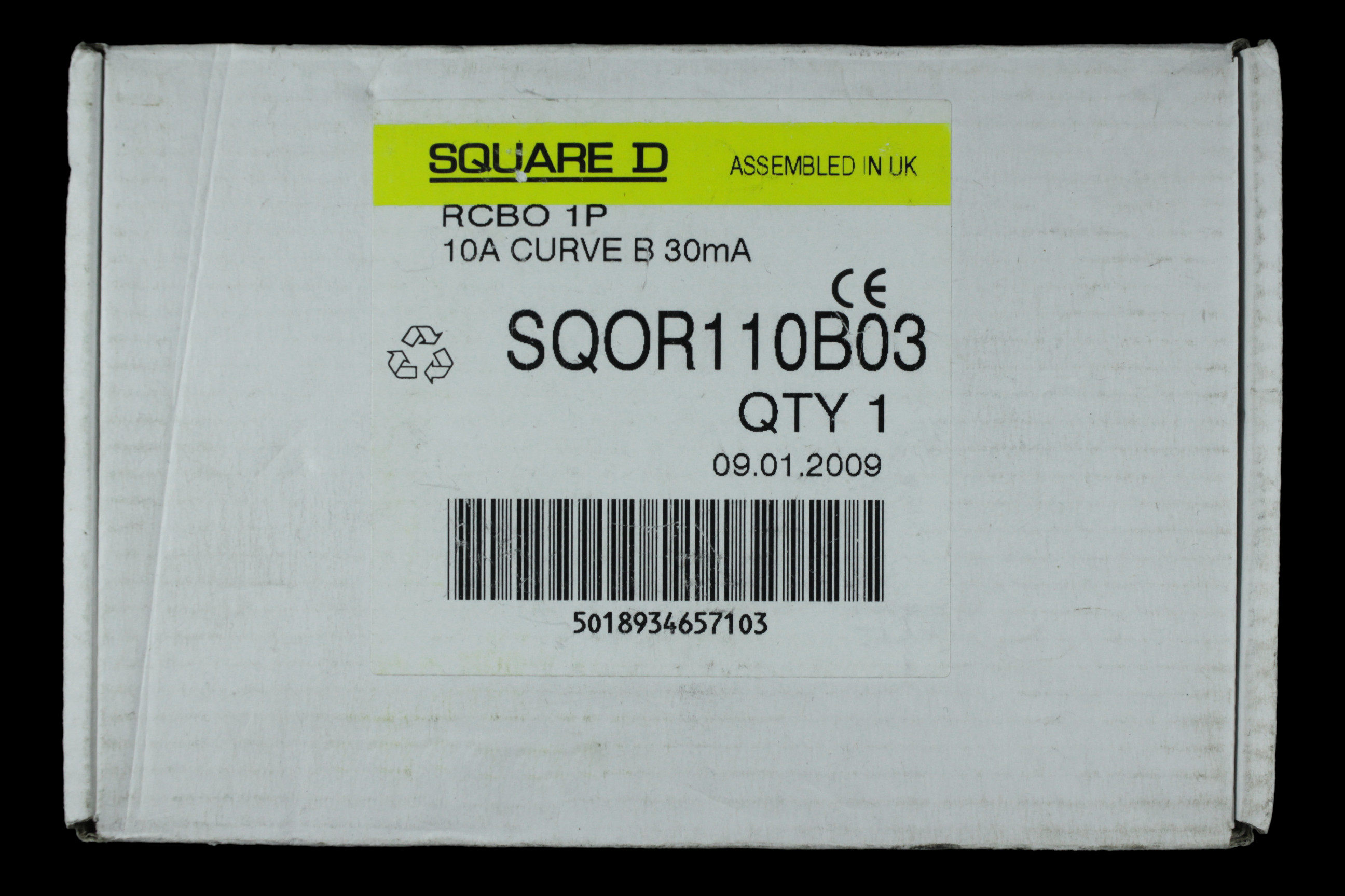 SQUARE D 10 AMP CURVE B 6kA 30mA RCBO TYPE AC SQOR 110B03