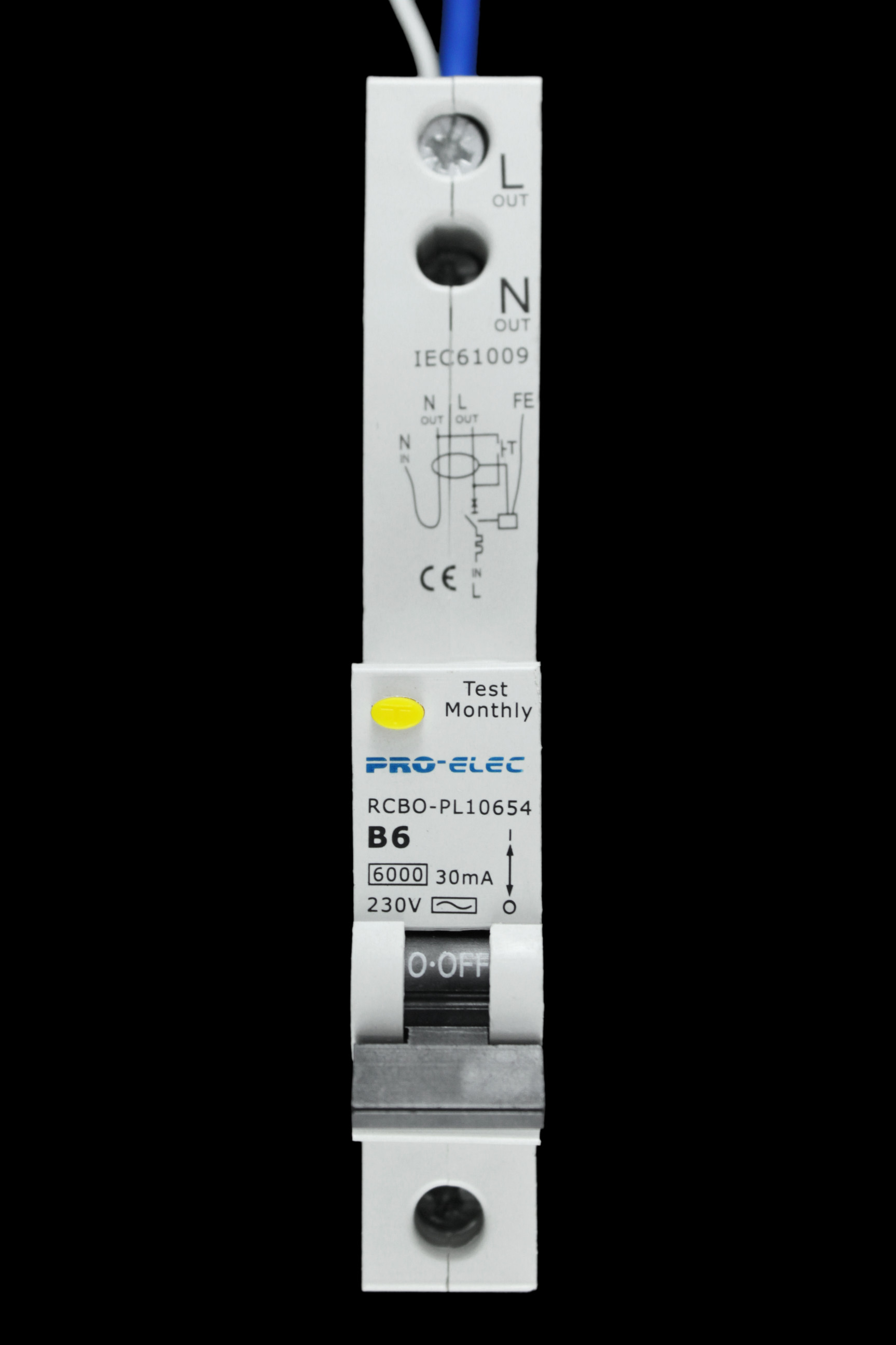 PRO-ELEC B 6 RCBO 6kA 30mA TYPE AC PL10654