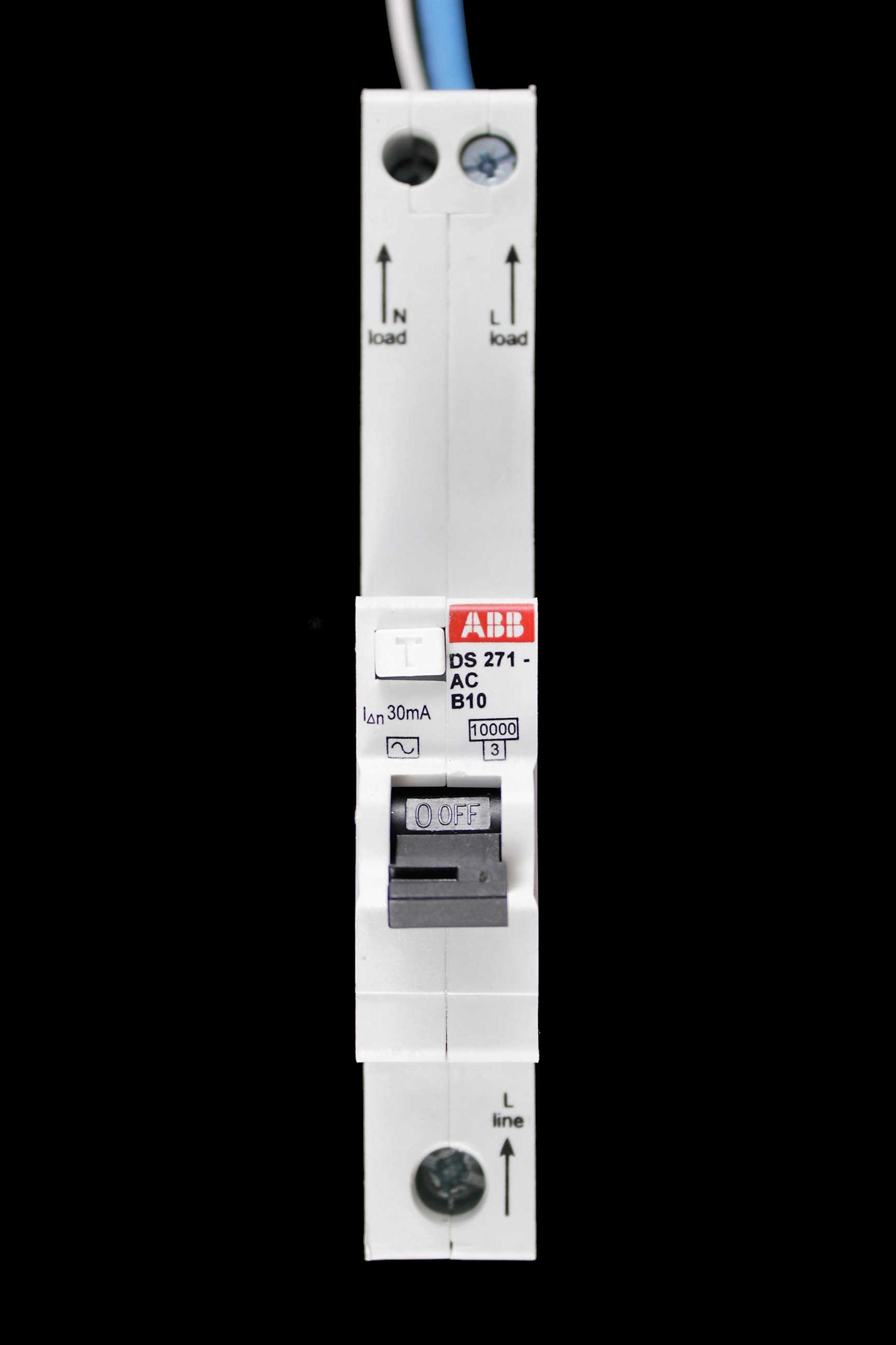 ABB 10 AMP CURVE B 10kA 30mA RCBO TYPE AC DS271 AC-B10/0.03 New ...