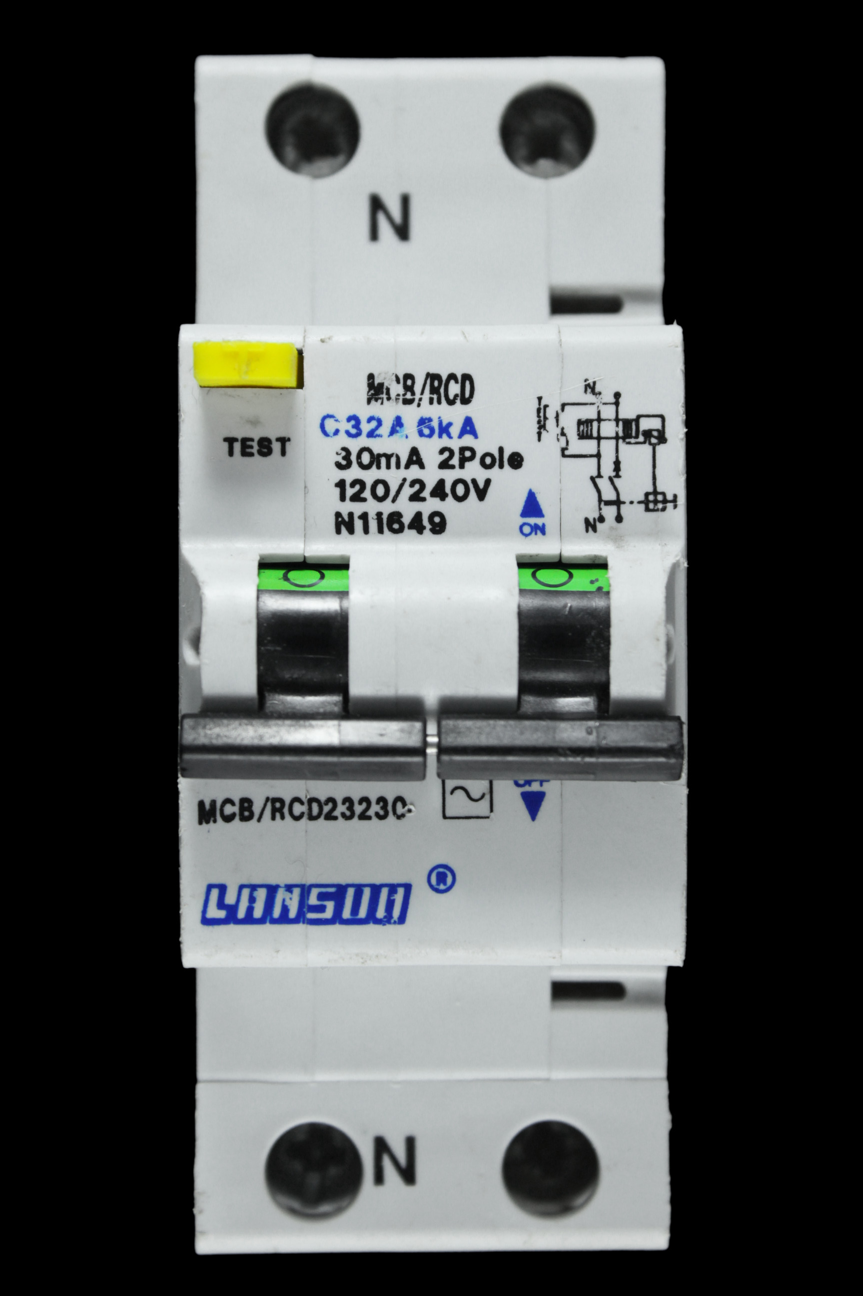 LANSON 32 AMP CURVE C 6kA 30mA DOUBLE POLE MCB/RCD RCBO 23230