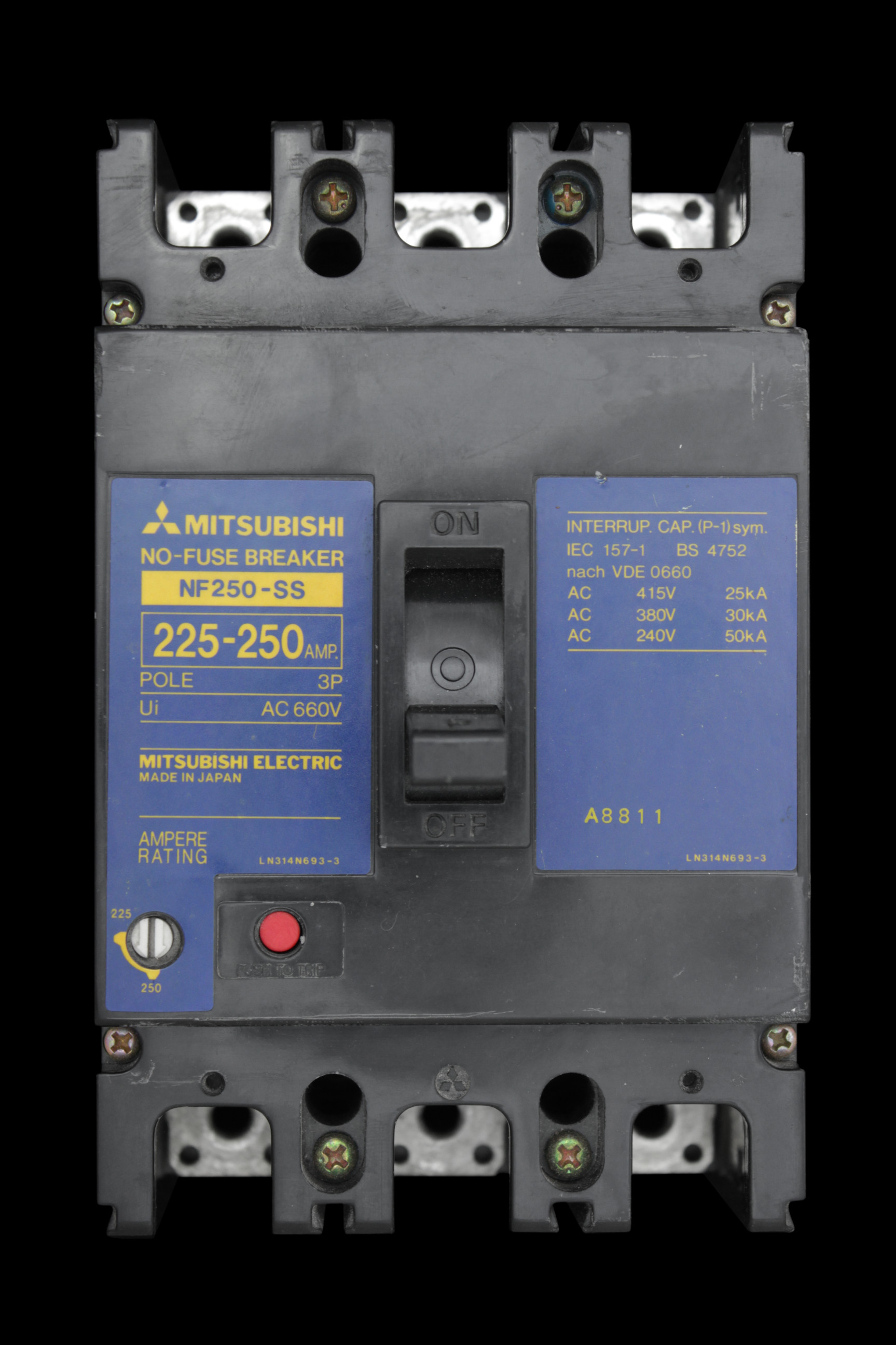 MITSUBISHI 250 AMP 25kA TRIPLE POLE MCCB NF250-SS