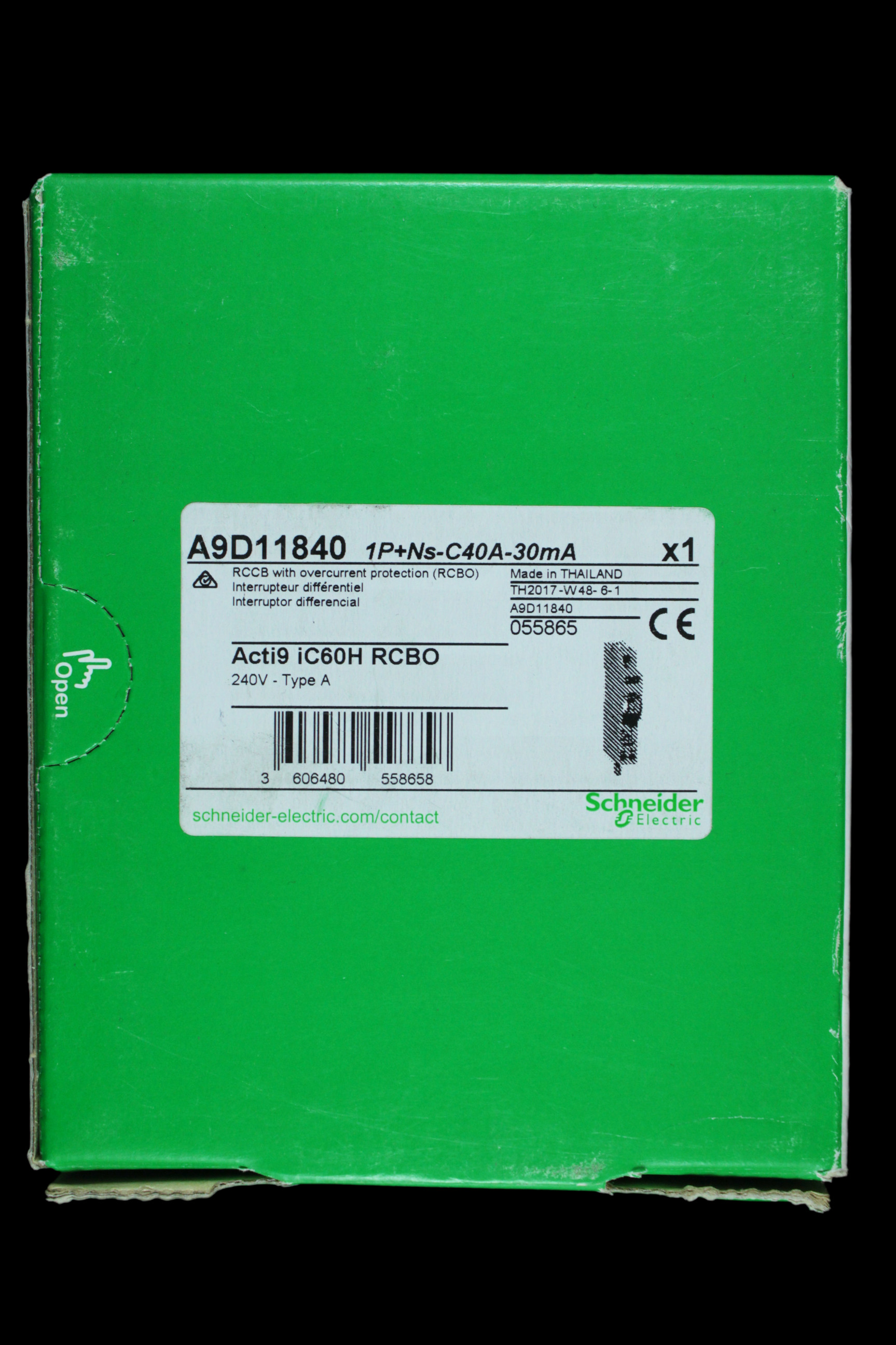 SCHNEIDER 40 AMP CURVE C 10kA 30mA RCBO TYPE A IC60H A9D11840