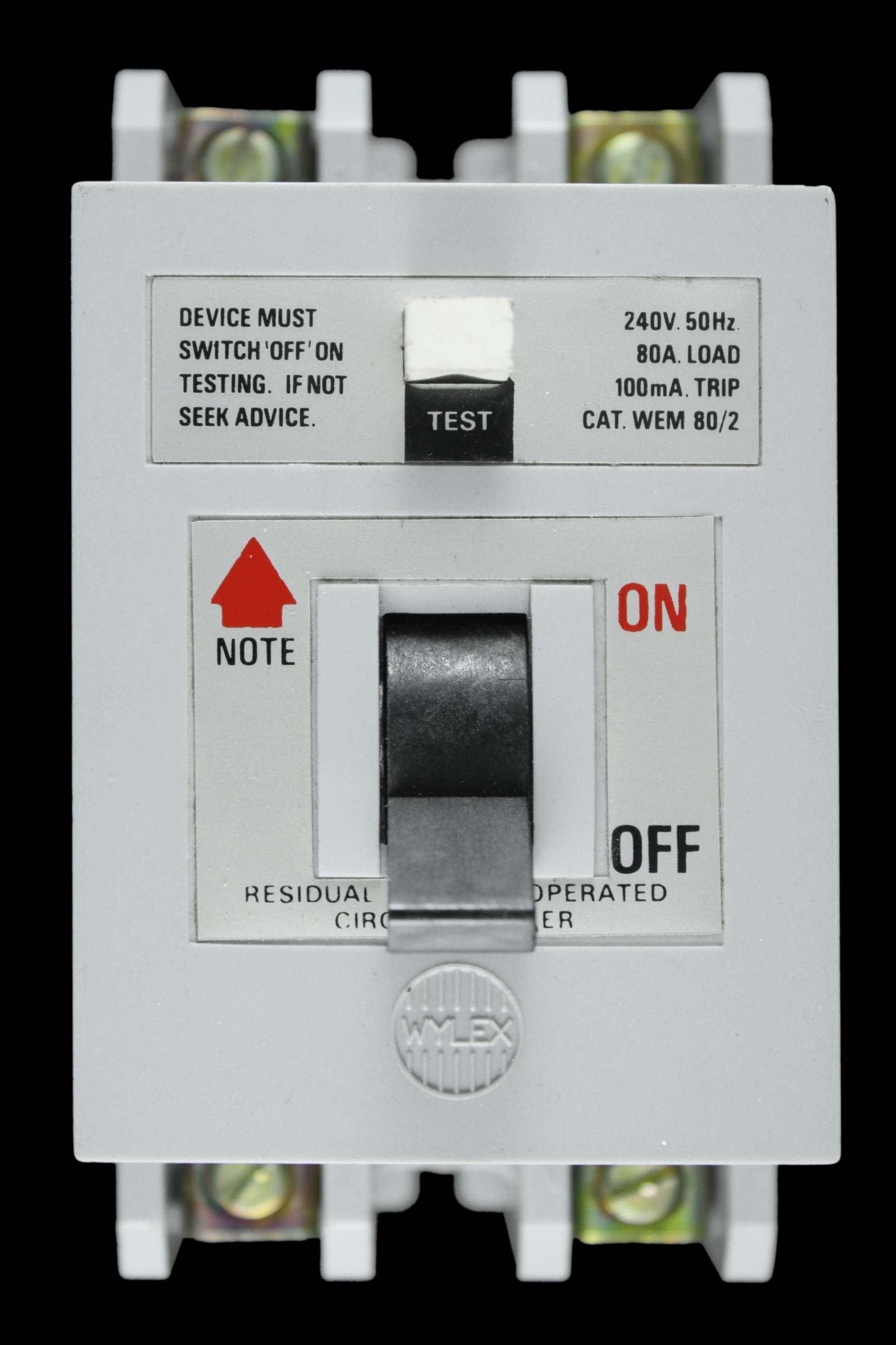 WYLEX 80 AMP 100mA DOUBLE POLE RCCB RCD WEM80/2