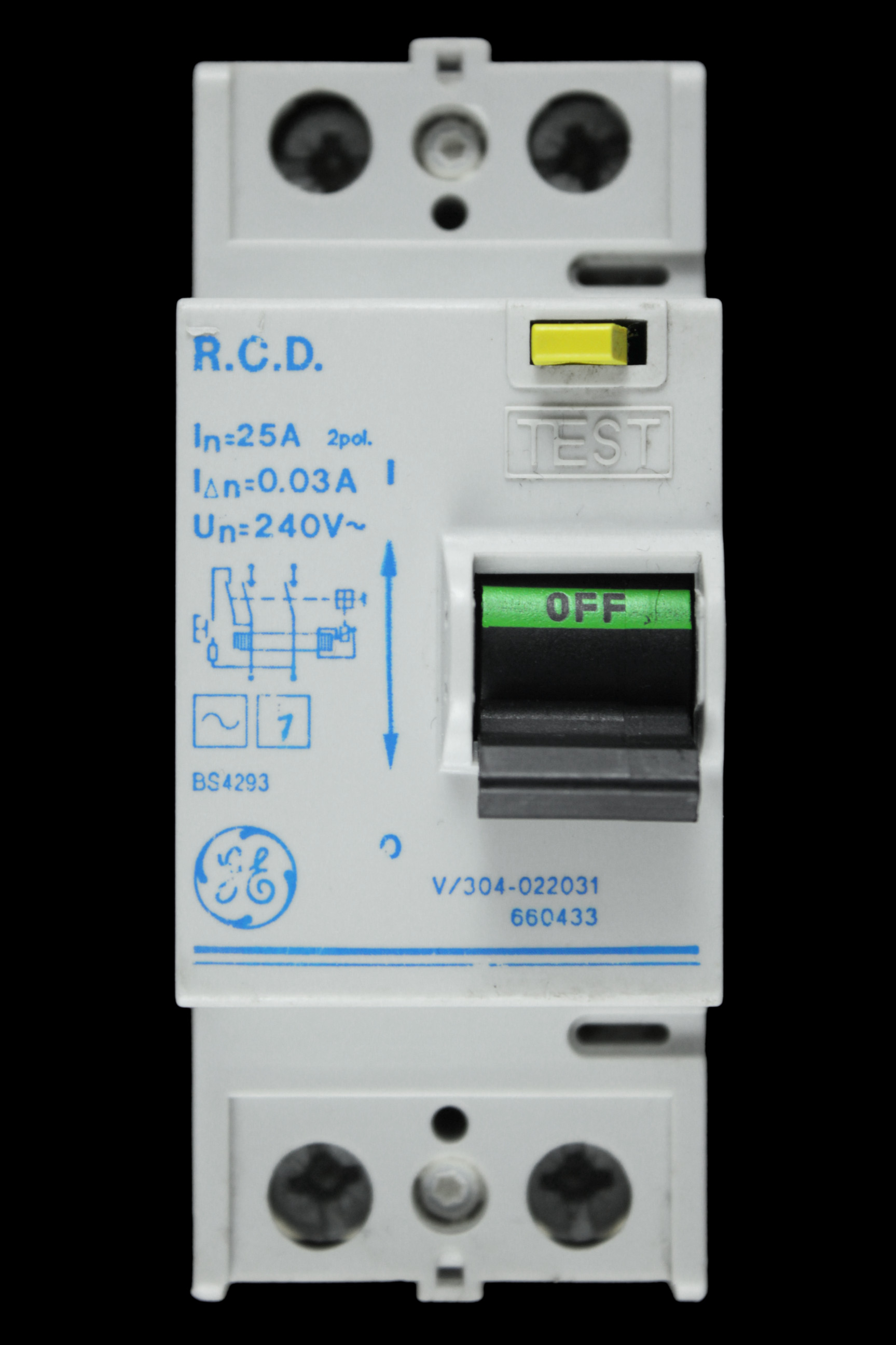 GENERAL ELECTRIC 25 AMP 30mA DOUBLE POLE RCD TYPE AC V/304-022031 660433