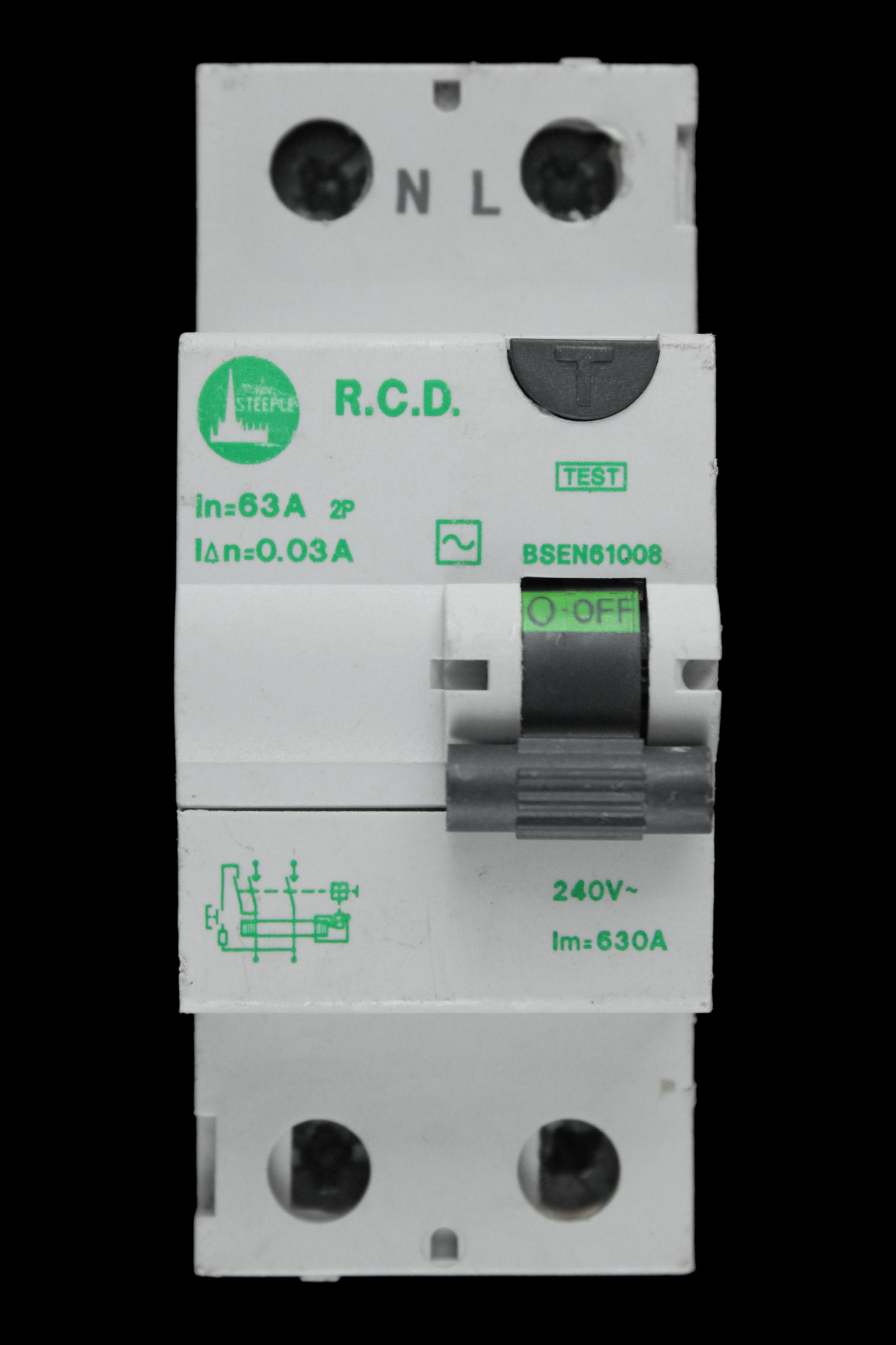 STEEPLE 63 AMP 30mA DOUBLE POLE RCD TYPE AC