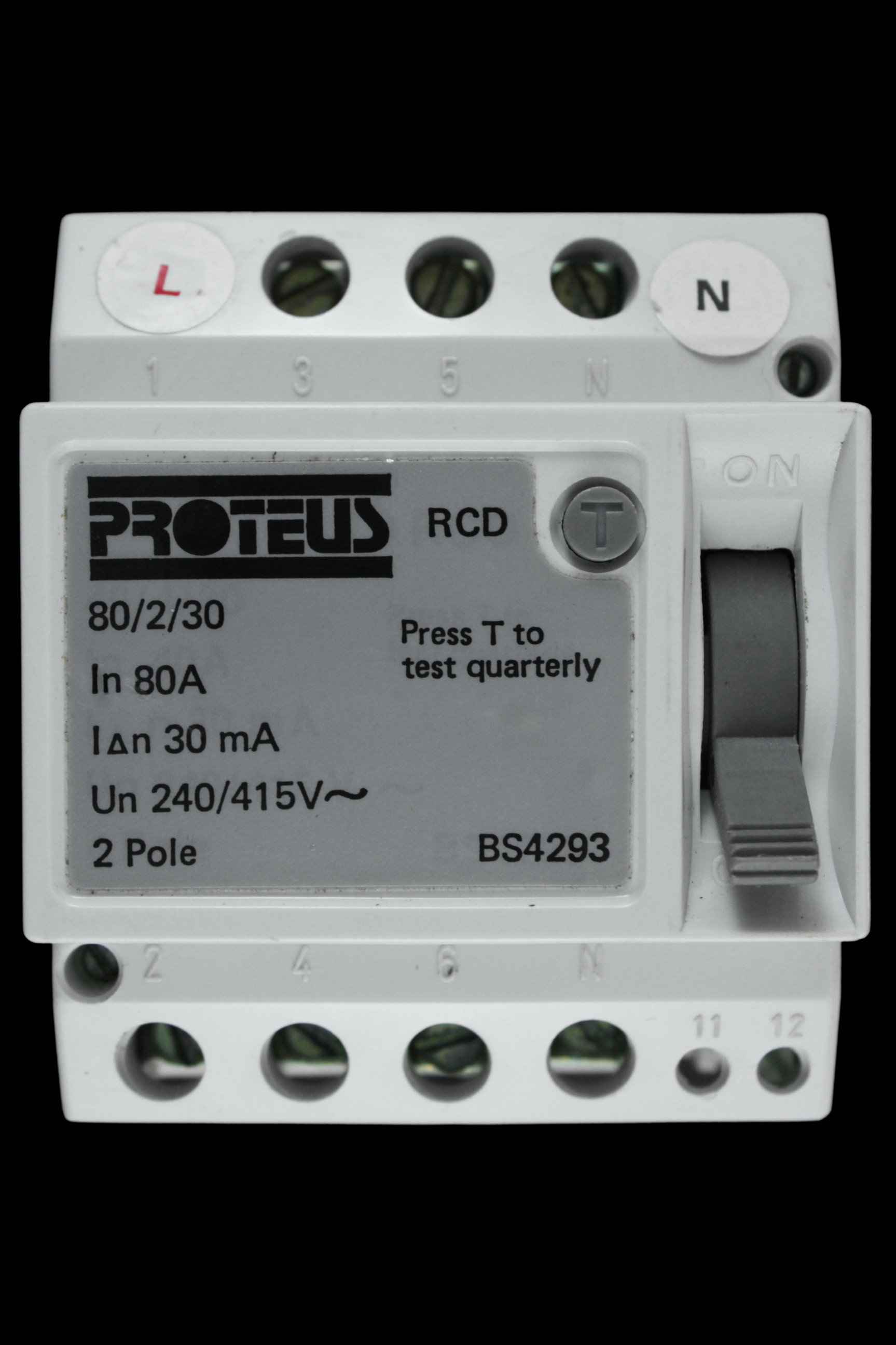 PROTEUS 80 AMP 30mA DOUBLE POLE RCD 80/2/30