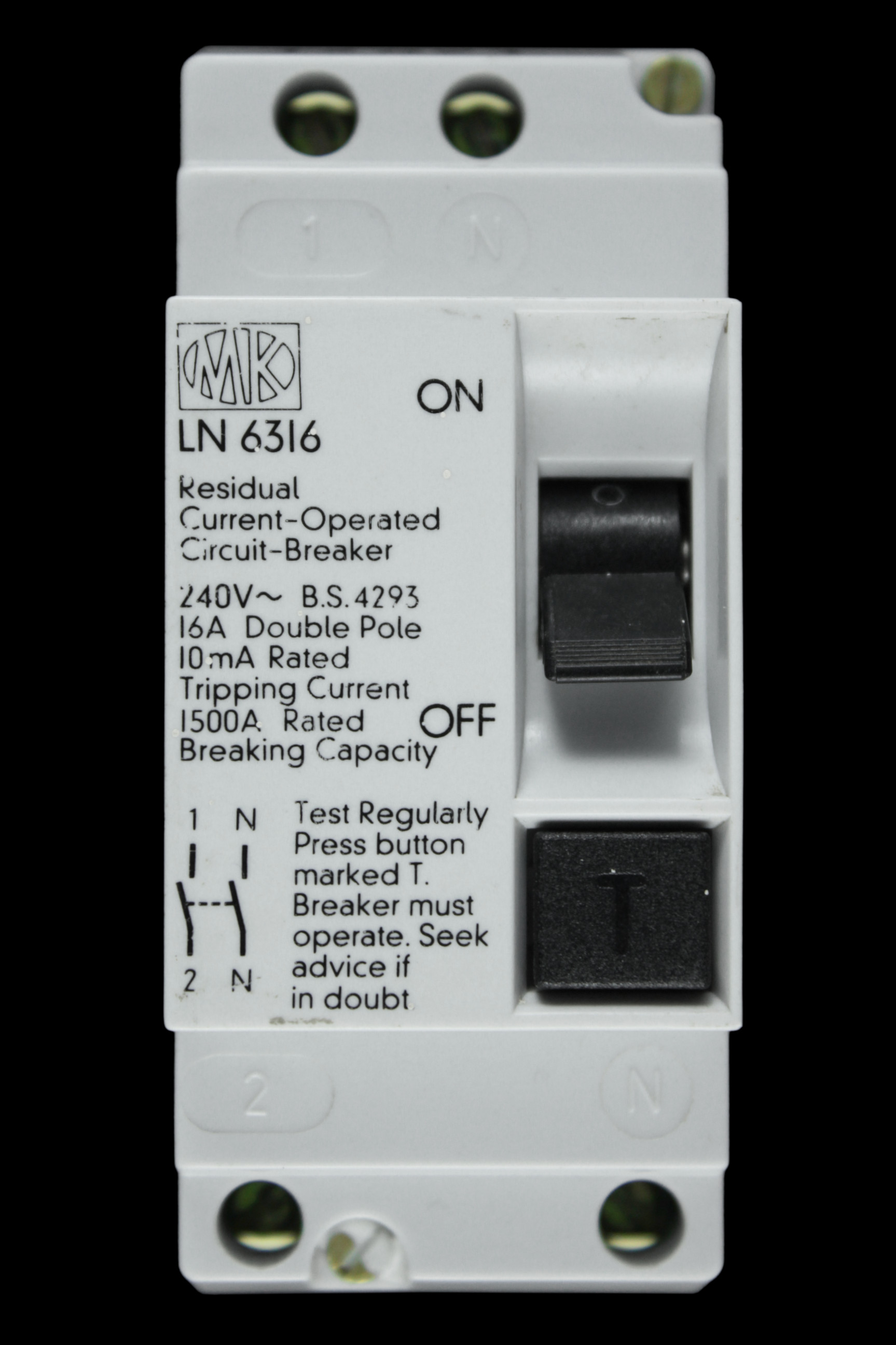 MK 16 AMP 10mA DOUBLE POLE RCCB LN 6316 LN6316