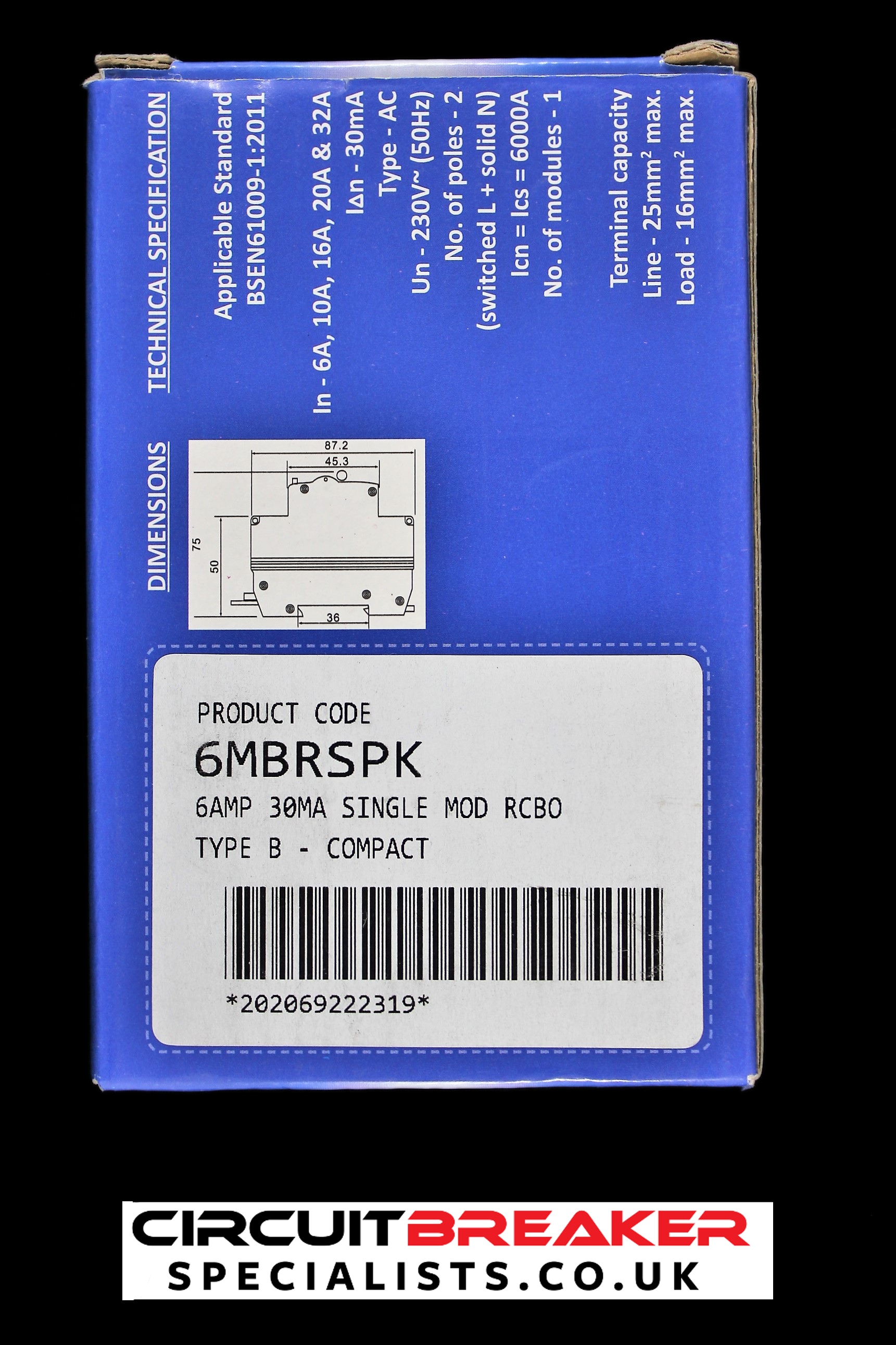 PROTEUS 6 AMP CURVE B 6kA 30mA RCBO TYPE AC 6MBRSPK