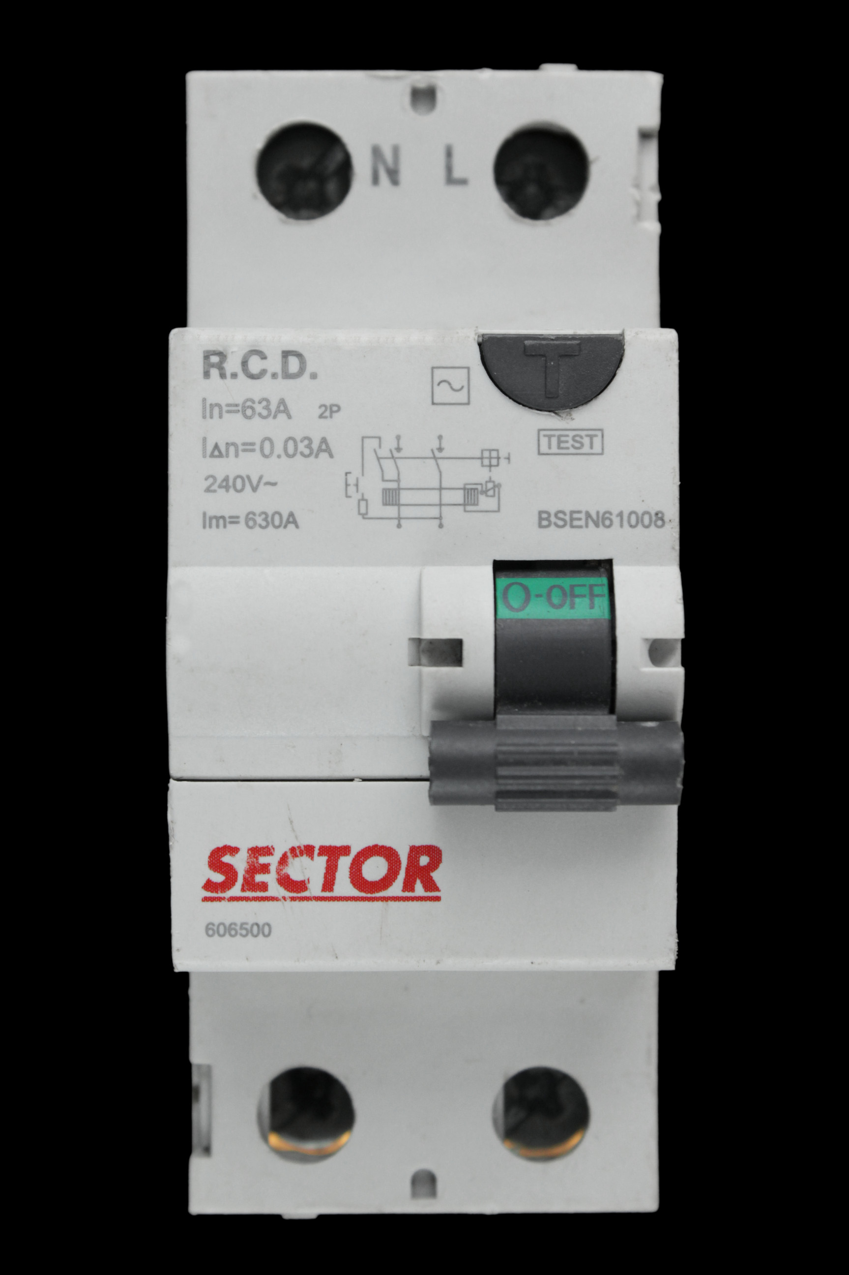 SECTOR 63 AMP 30mA DOUBLE POLE RCD TYPE AC 606500