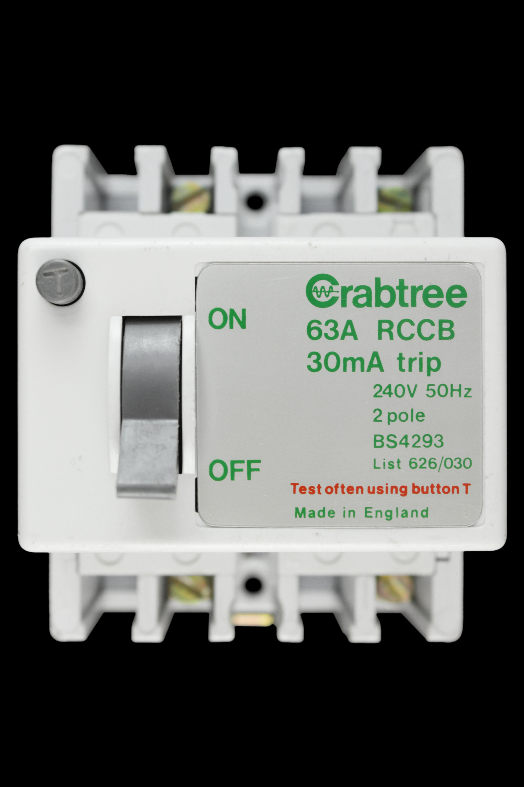 CRABTREE 63 AMP 30mA DOUBLE POLE RCCB 626/030
