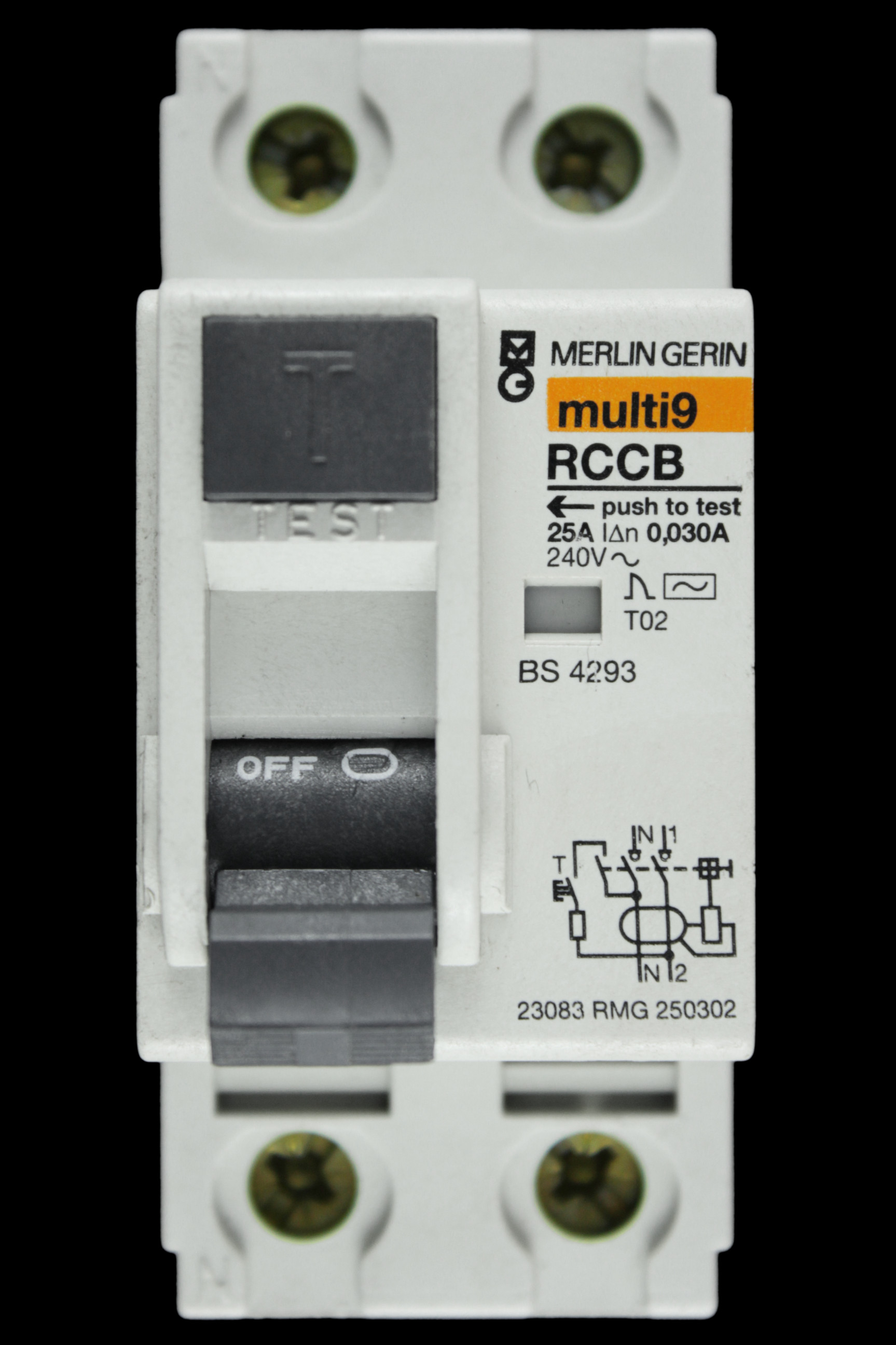 MERLIN GERIN 25 AMP 30mA DOUBLE POLE RCCB RCD TYPE AC 23083 RMG 250302 MULTI 9