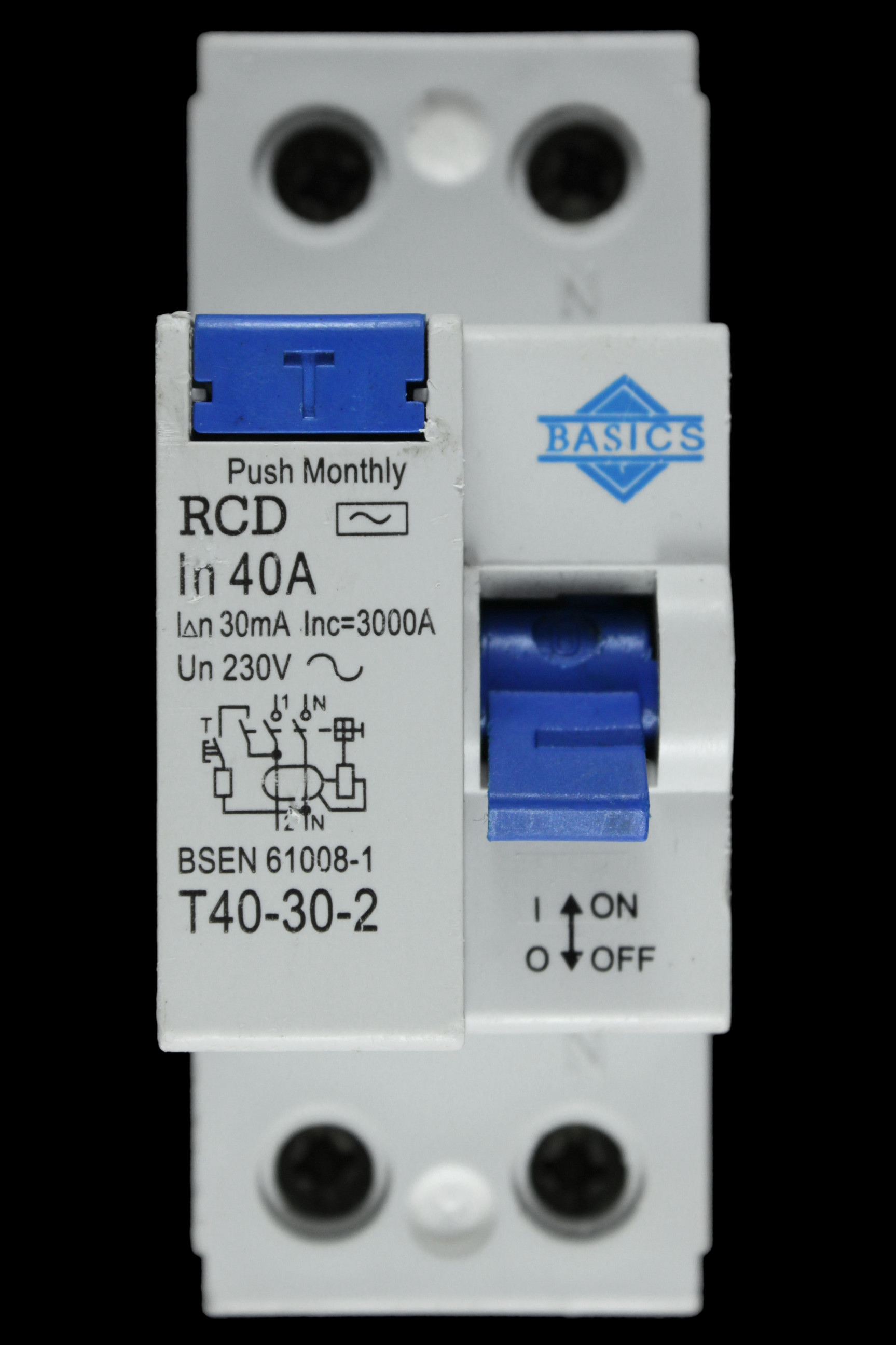 BASIC 40 AMP 30mA DOUBLE POLE RCD T40-30-2