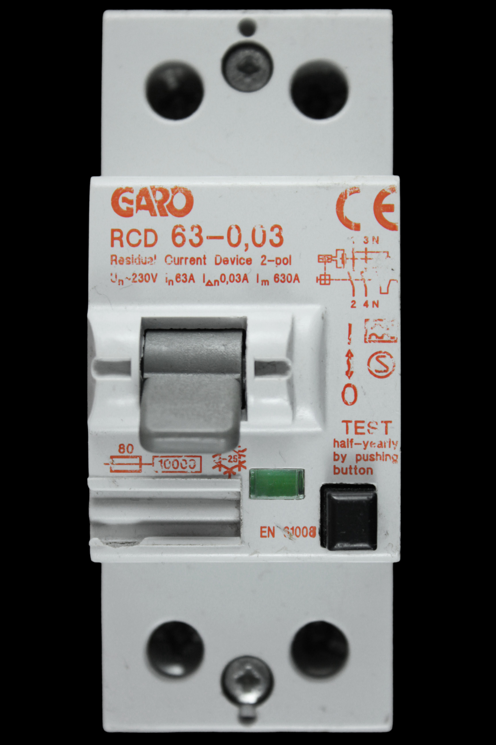 GARO 63 AMP 30mA DOUBLE POLE RCD TYPE A 63-0.03