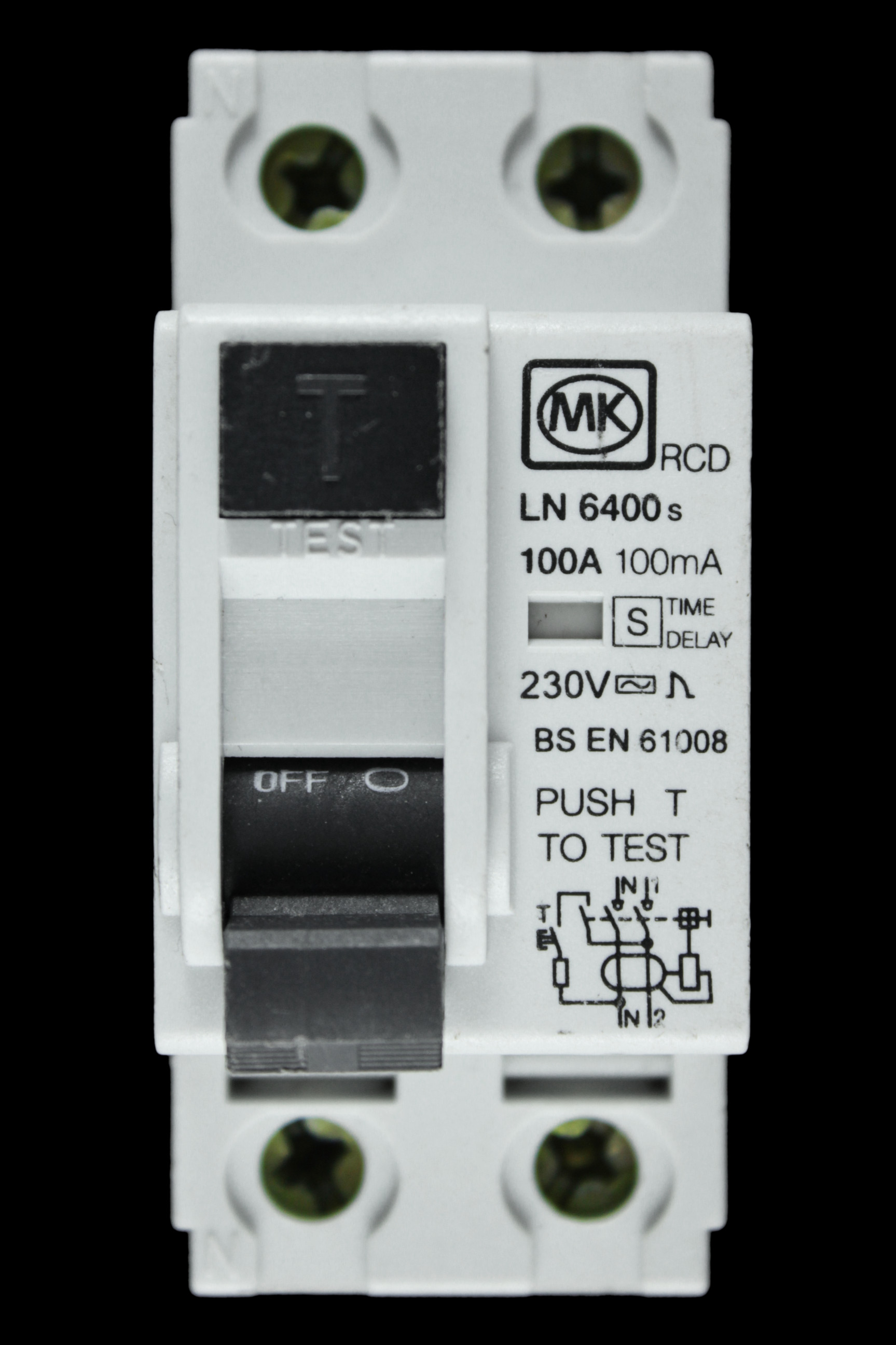MK 100 AMP 100mA DOUBLE POLE TIME DELAY RCD TYPE AC LN 6400s