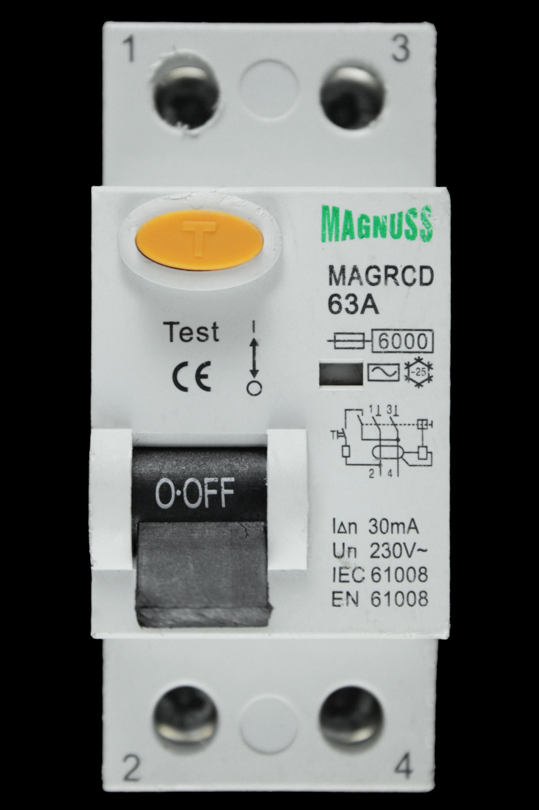 MAGNUSS 63 AMP 30mA DOUBLE POLE RCD TYPE AC MAGRCD