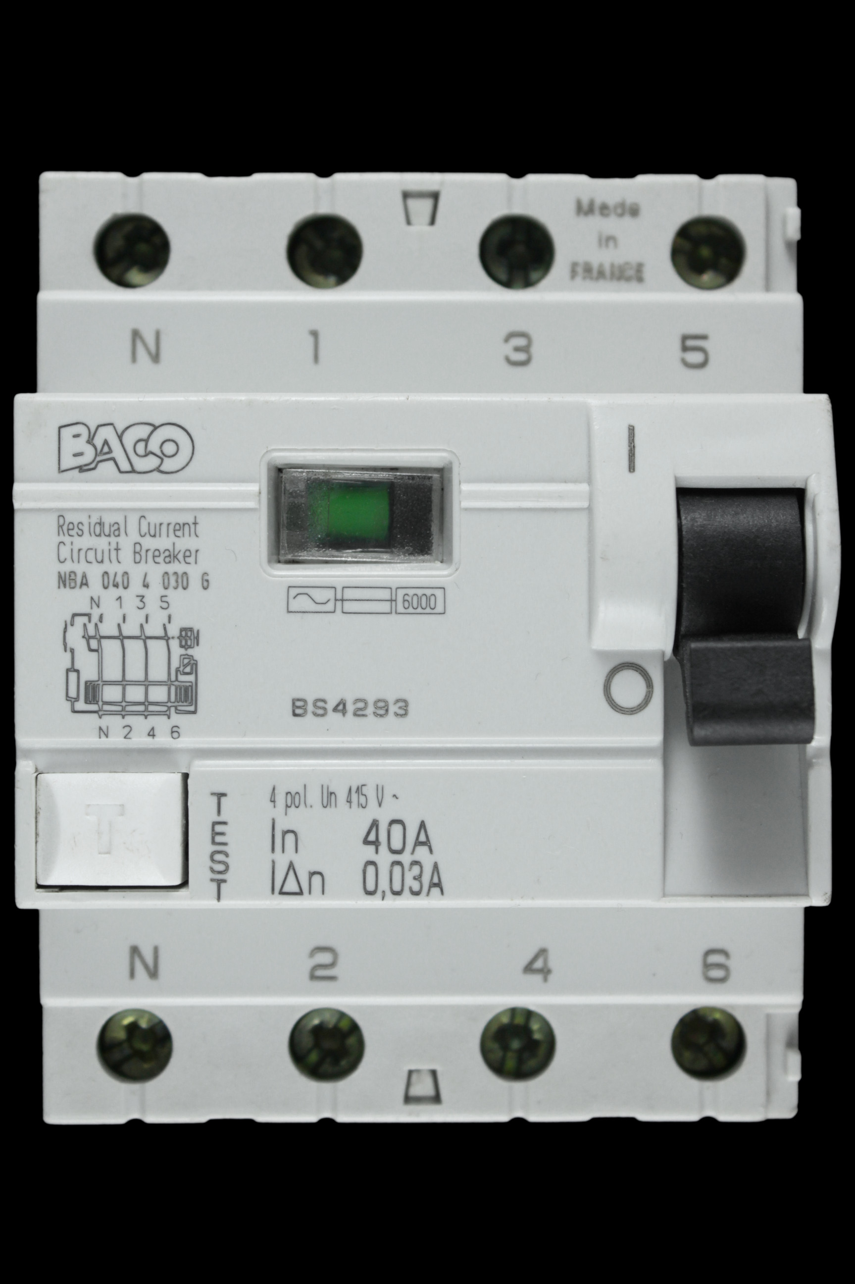 BACO 40 AMP 30mA FOUR POLE RCCB NBA0404030G