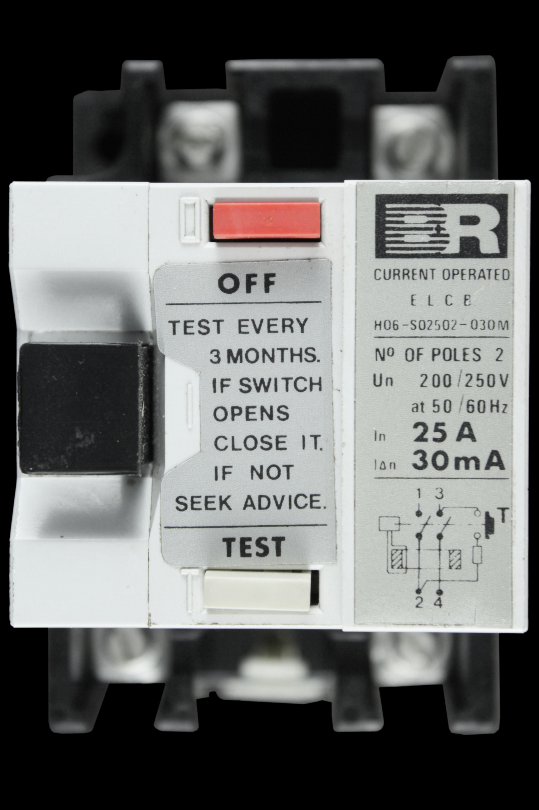 BR 25 AMP 30mA DOUBLE POLE ELCB H06-S02502-030M