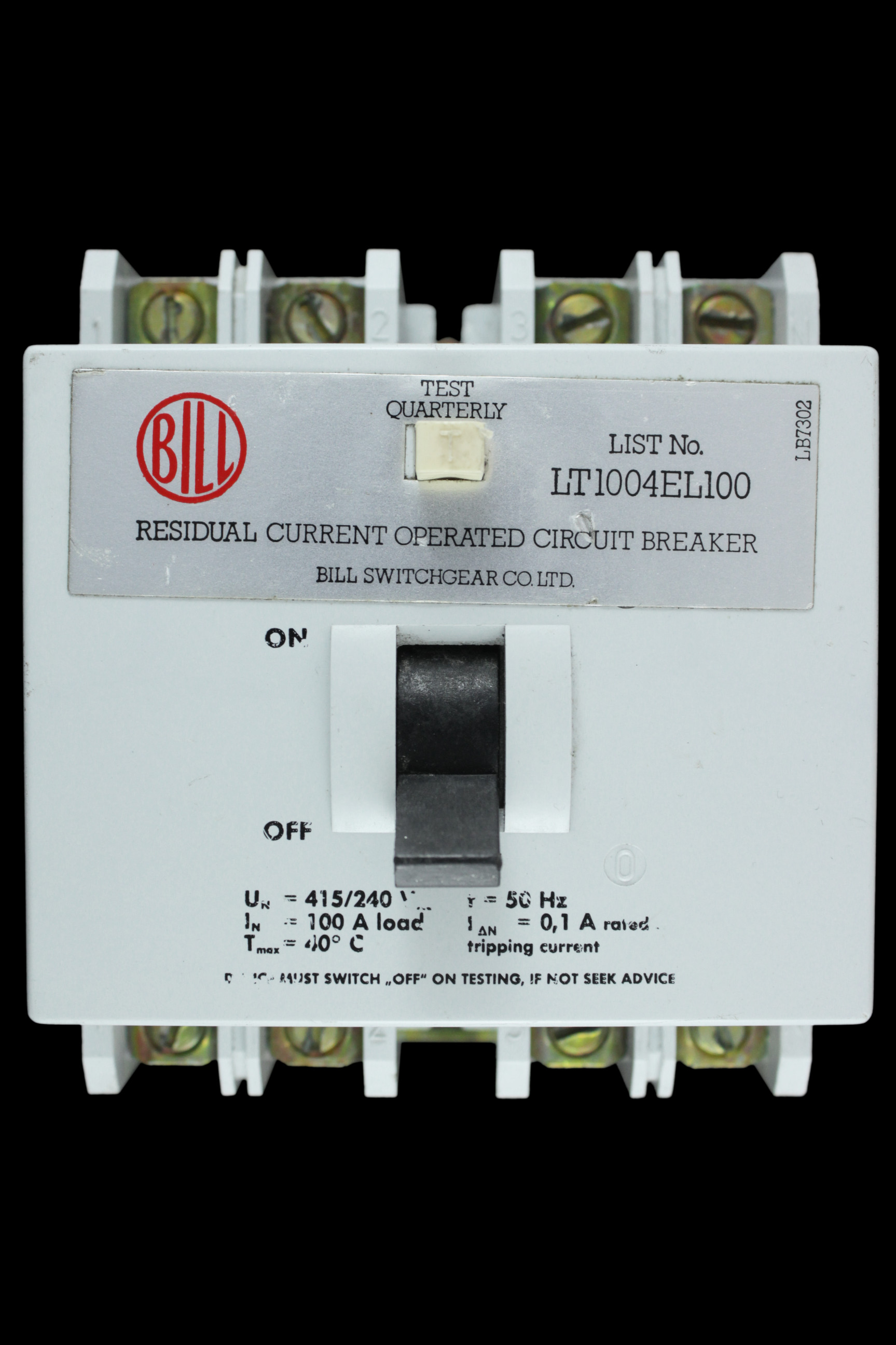 BILL 100 AMP 100mA FOUR POLE RCCB LT1004EL100