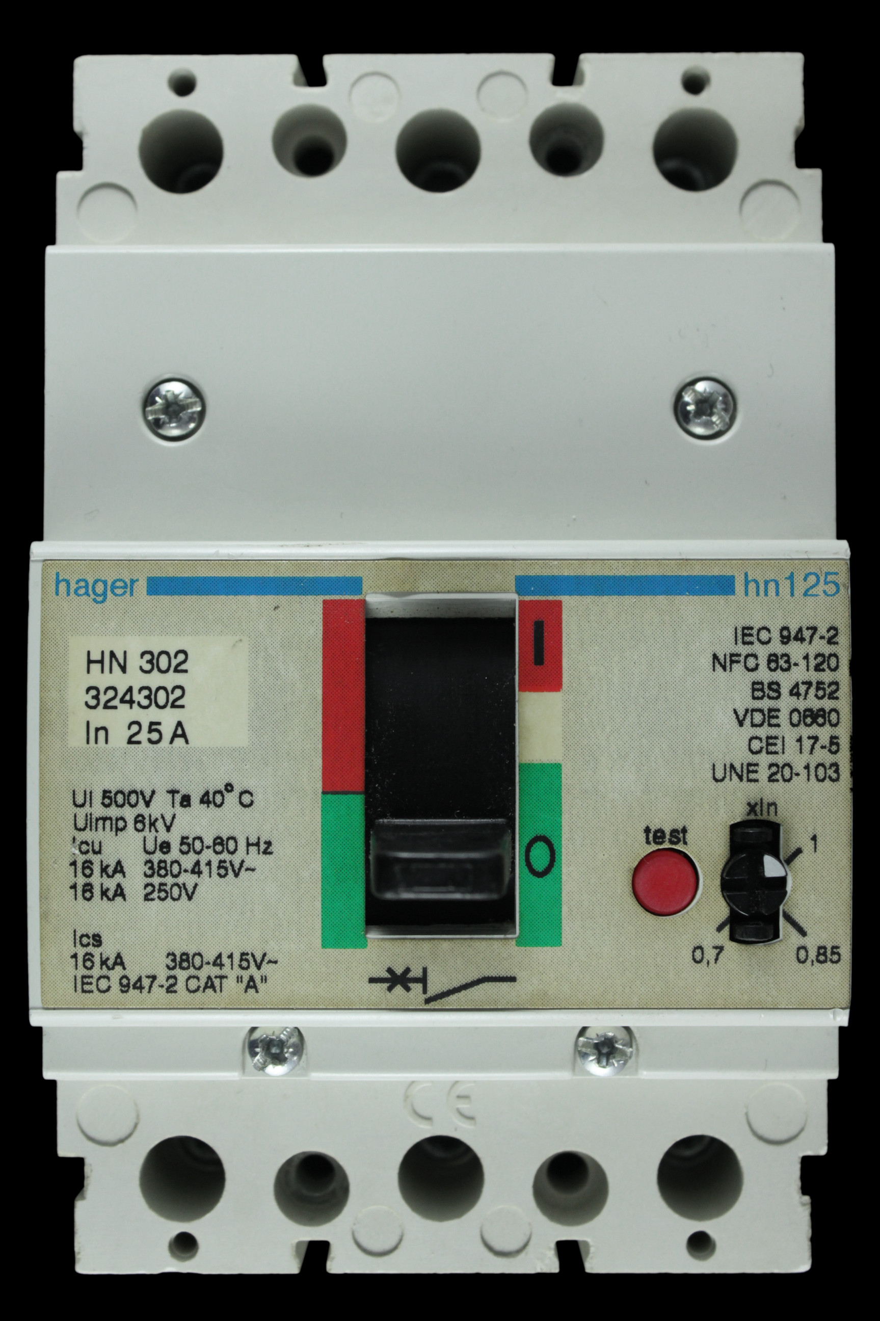 HAGER 25 AMP 16kA TRIPLE POLE MCCB HN302 324302 HN125