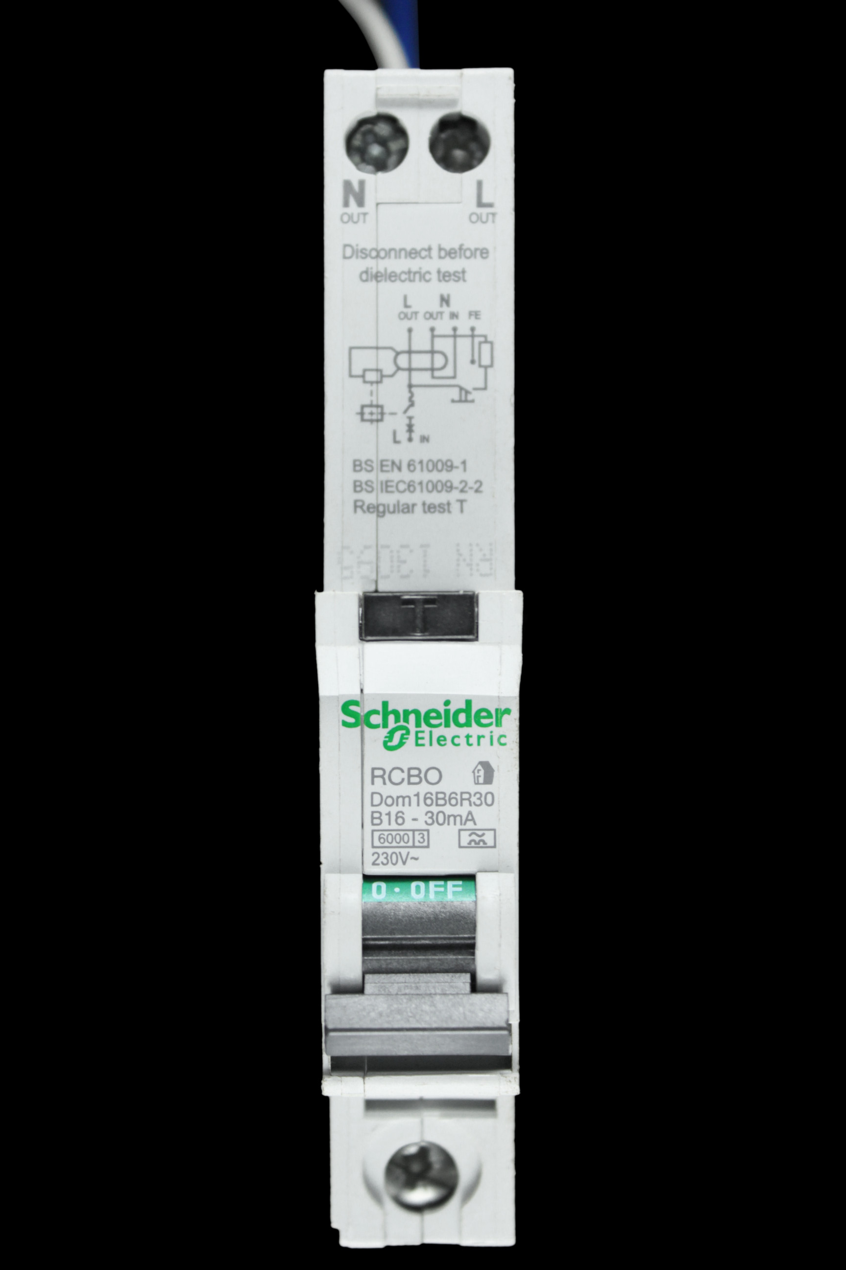 SCHNEIDER 16 AMP CURVE B 6kA 30mA RCBO TYPE A DOM16B6R30