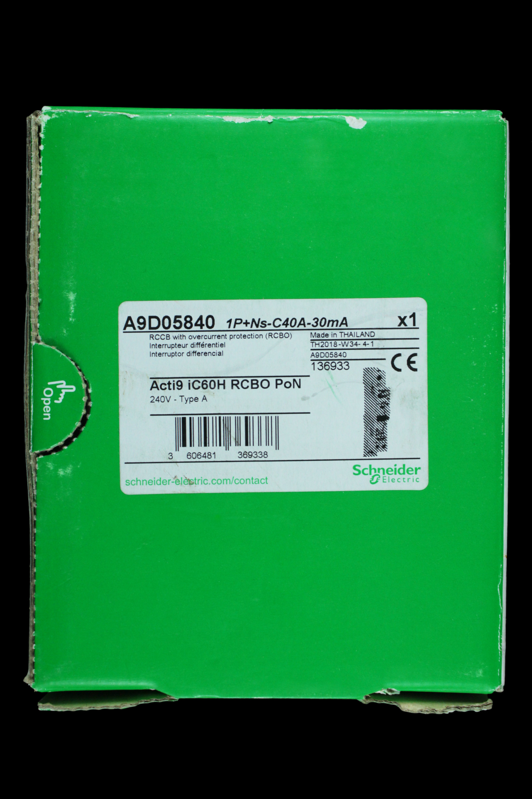 SCHNEIDER 40 AMP CURVE C 10kA 30mA RCBO TYPE A A9D05840 PoN ACTI9 IC60H