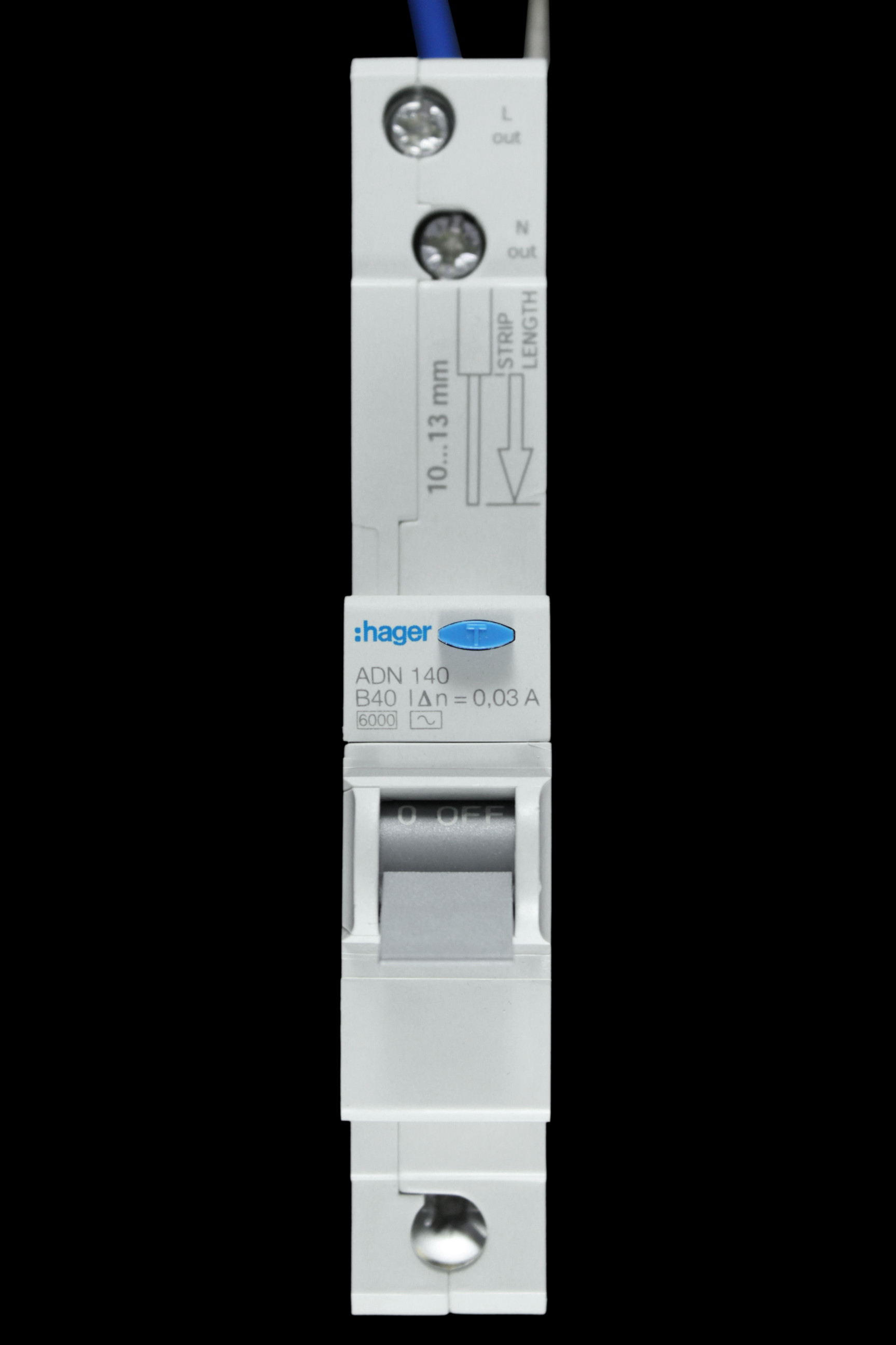 HAGER 40 AMP CURVE B 6kA 30mA RCBO TYPE AC 106365 ADN140