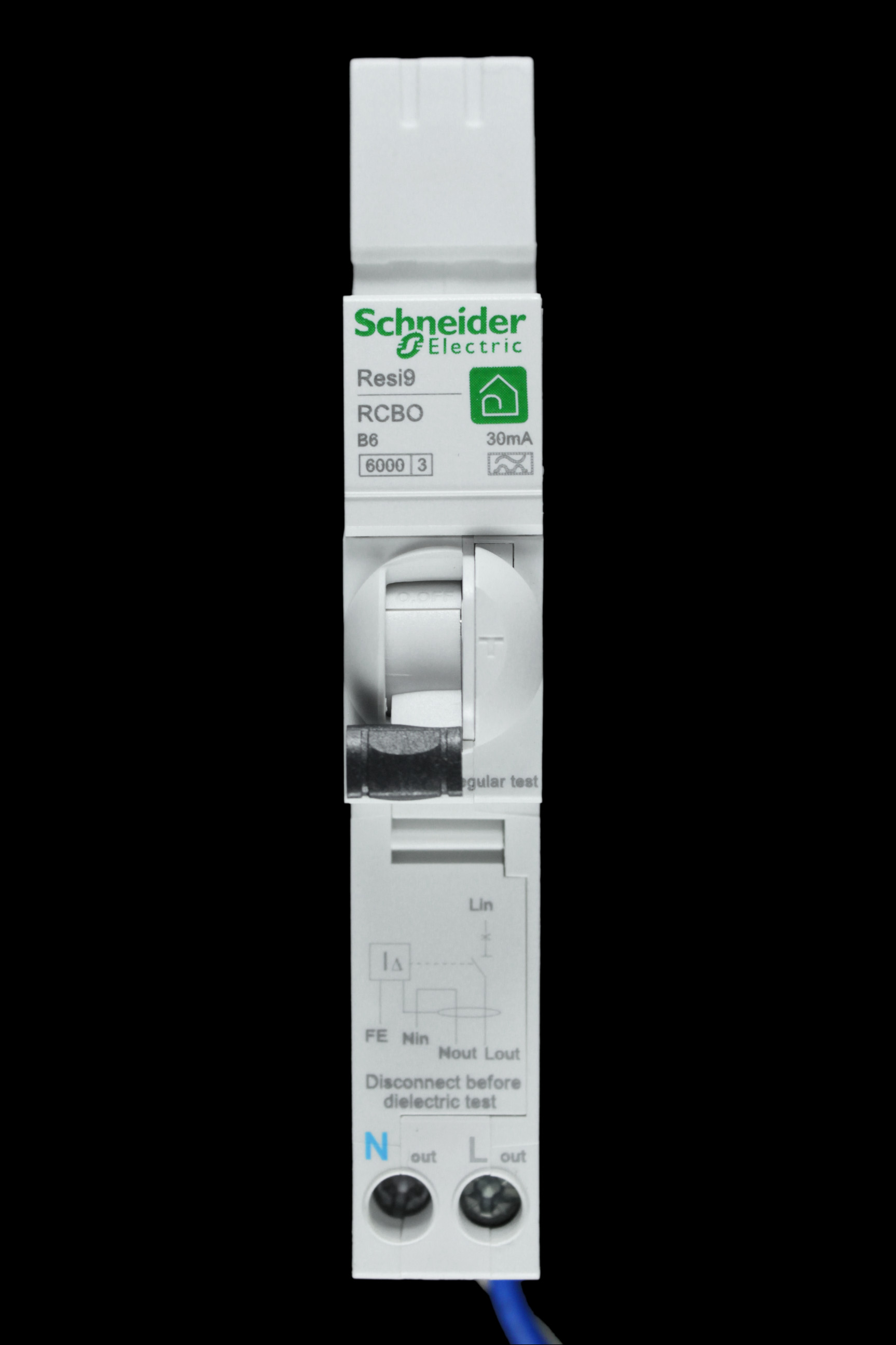 SCHNEIDER 6 AMP CURVE B 6kA 30mA RCBO TYPE A RESI9 R9D87806
