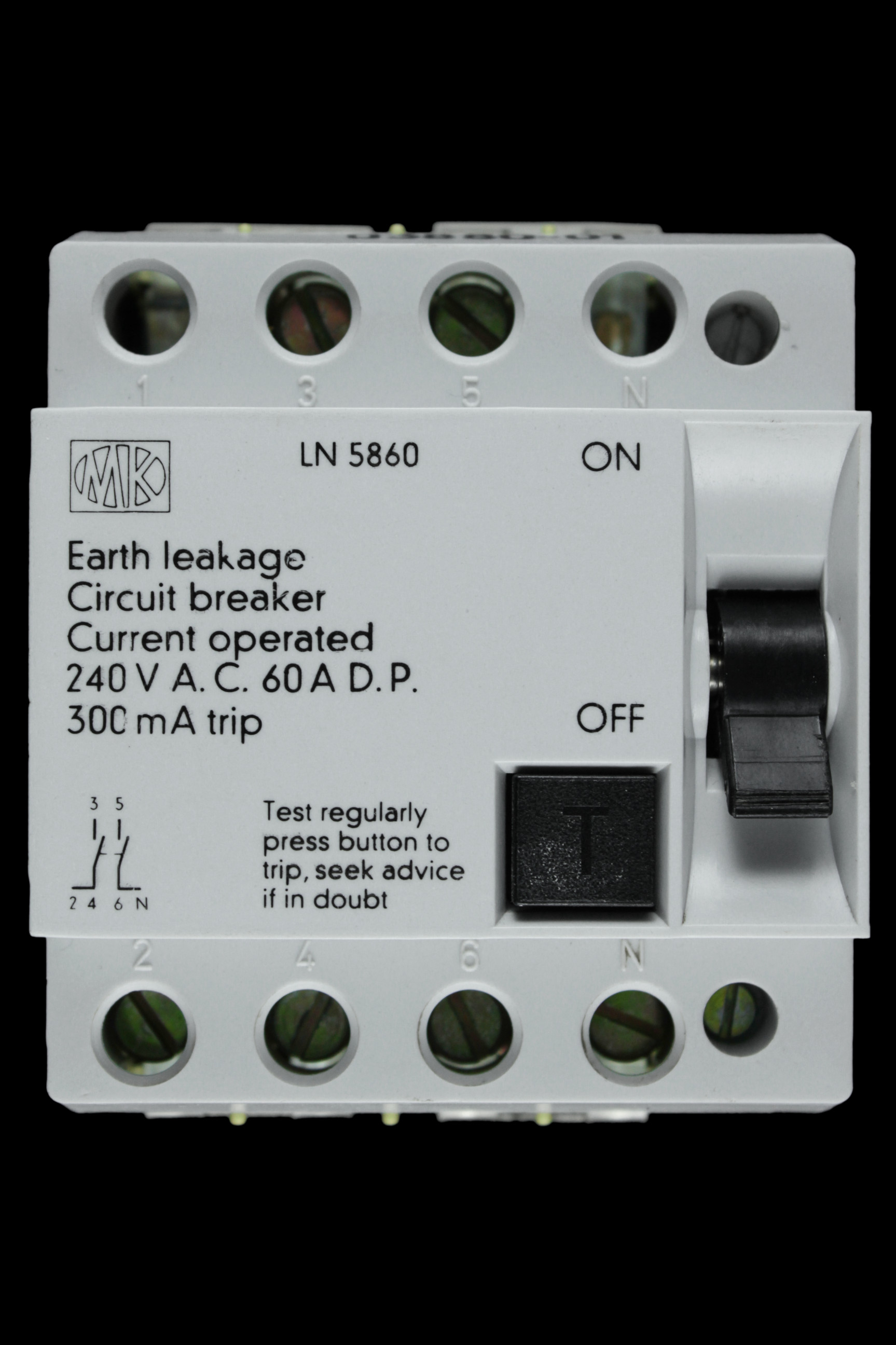MK 60 AMP 300mA DOUBLE POLE ELCB LN 5860