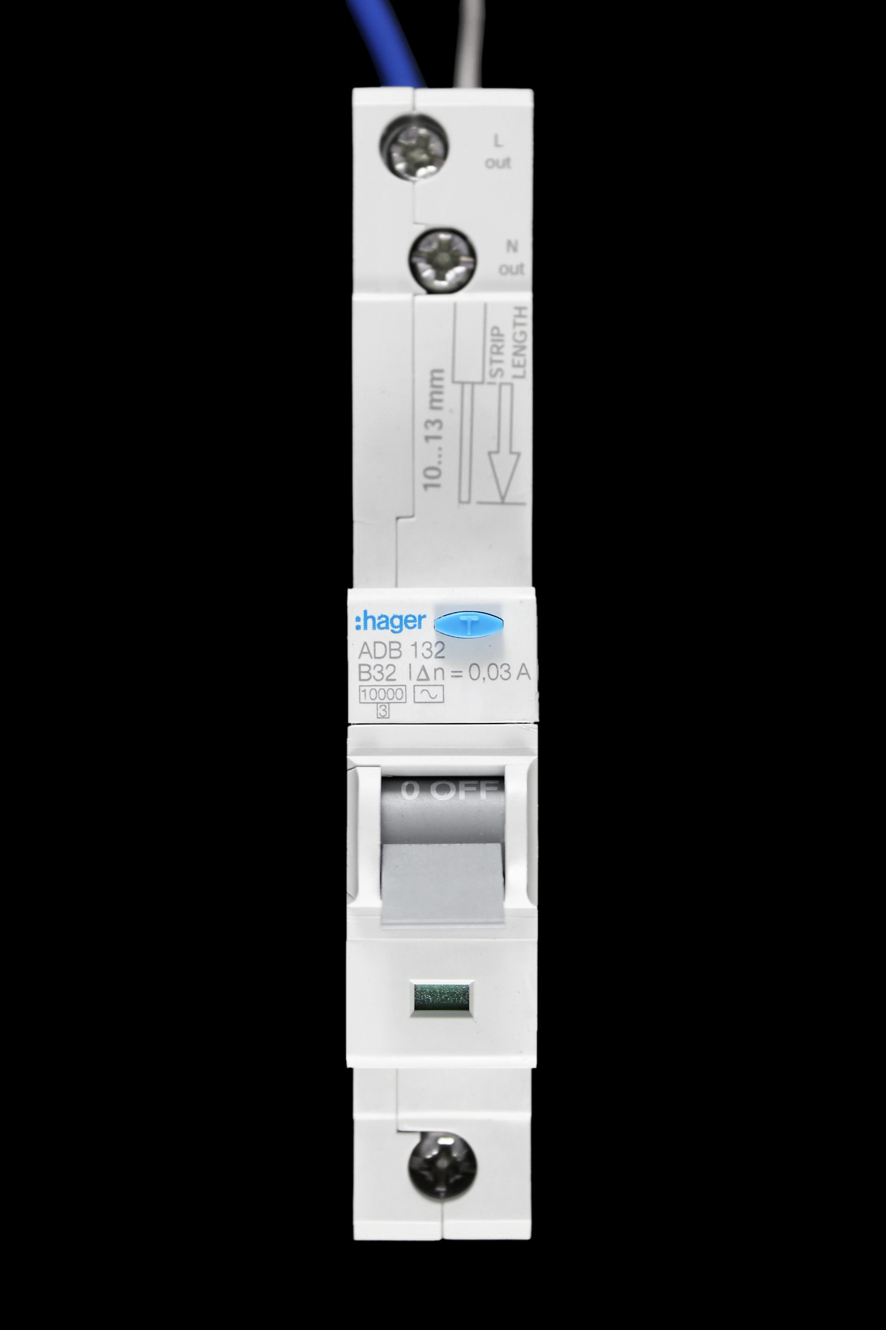 HAGER 32 AMP CURVE B 10kA 30mA RCBO TYPE AC 106751 ADB132