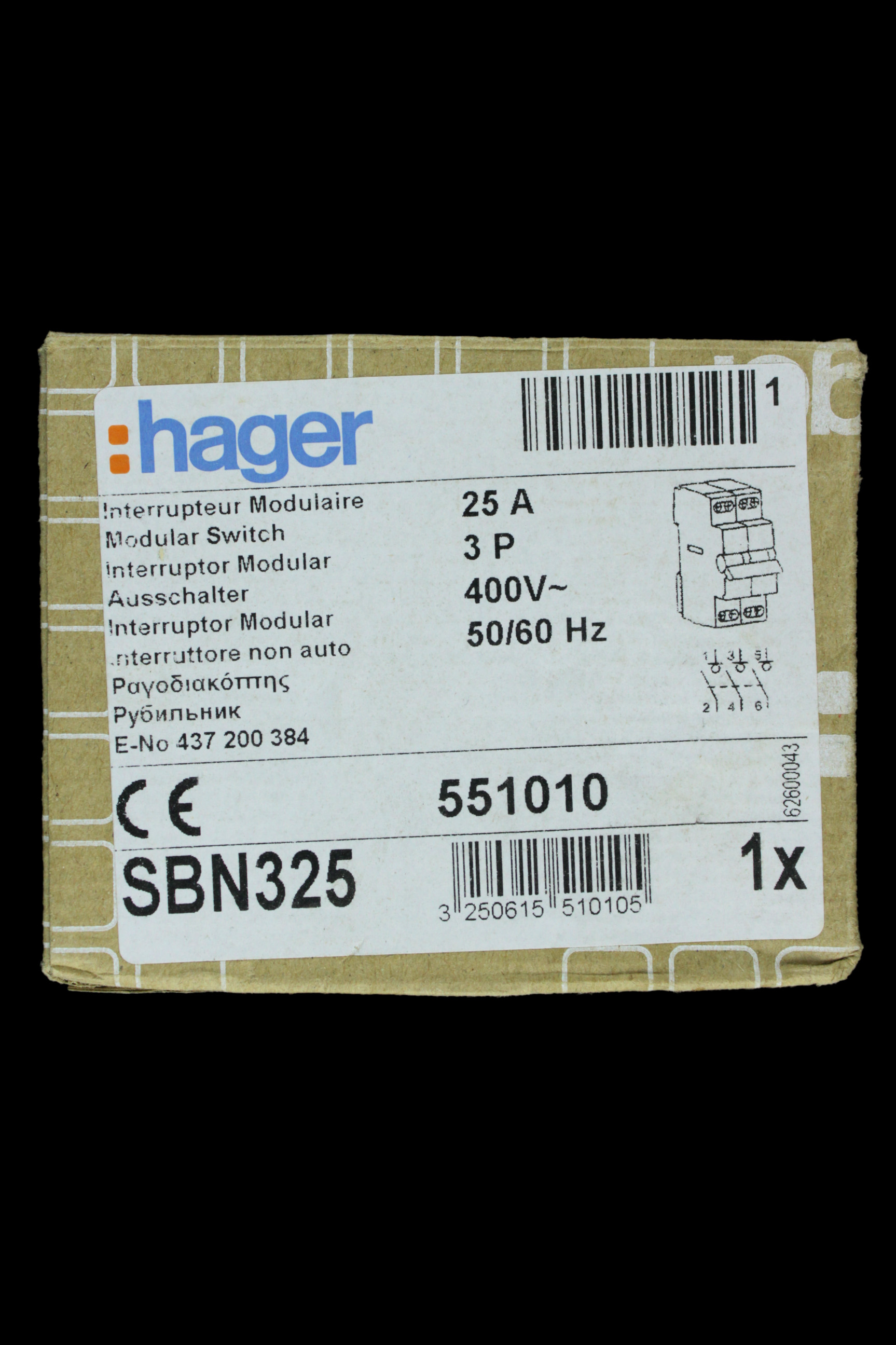 HAGER 25 AMP TRIPLE POLE MODULAR SWITCH SBN325 551010