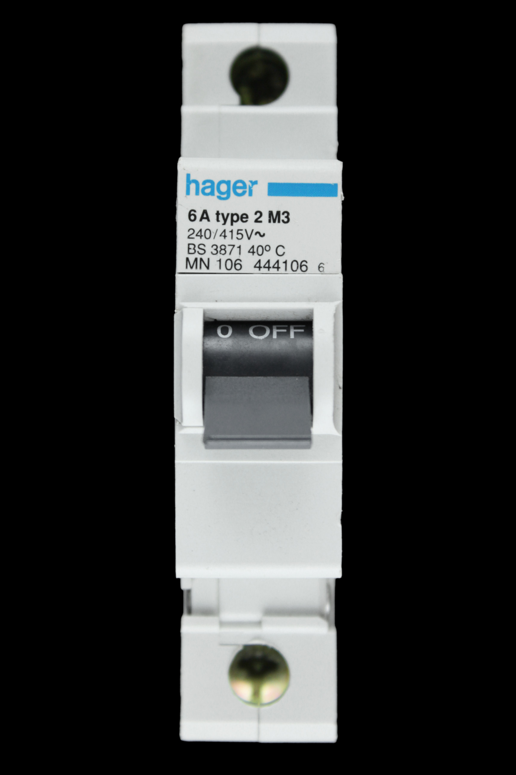 HAGER 6 AMP TYPE 2 M3 MCB CIRCUIT BREAKER MN106 444106