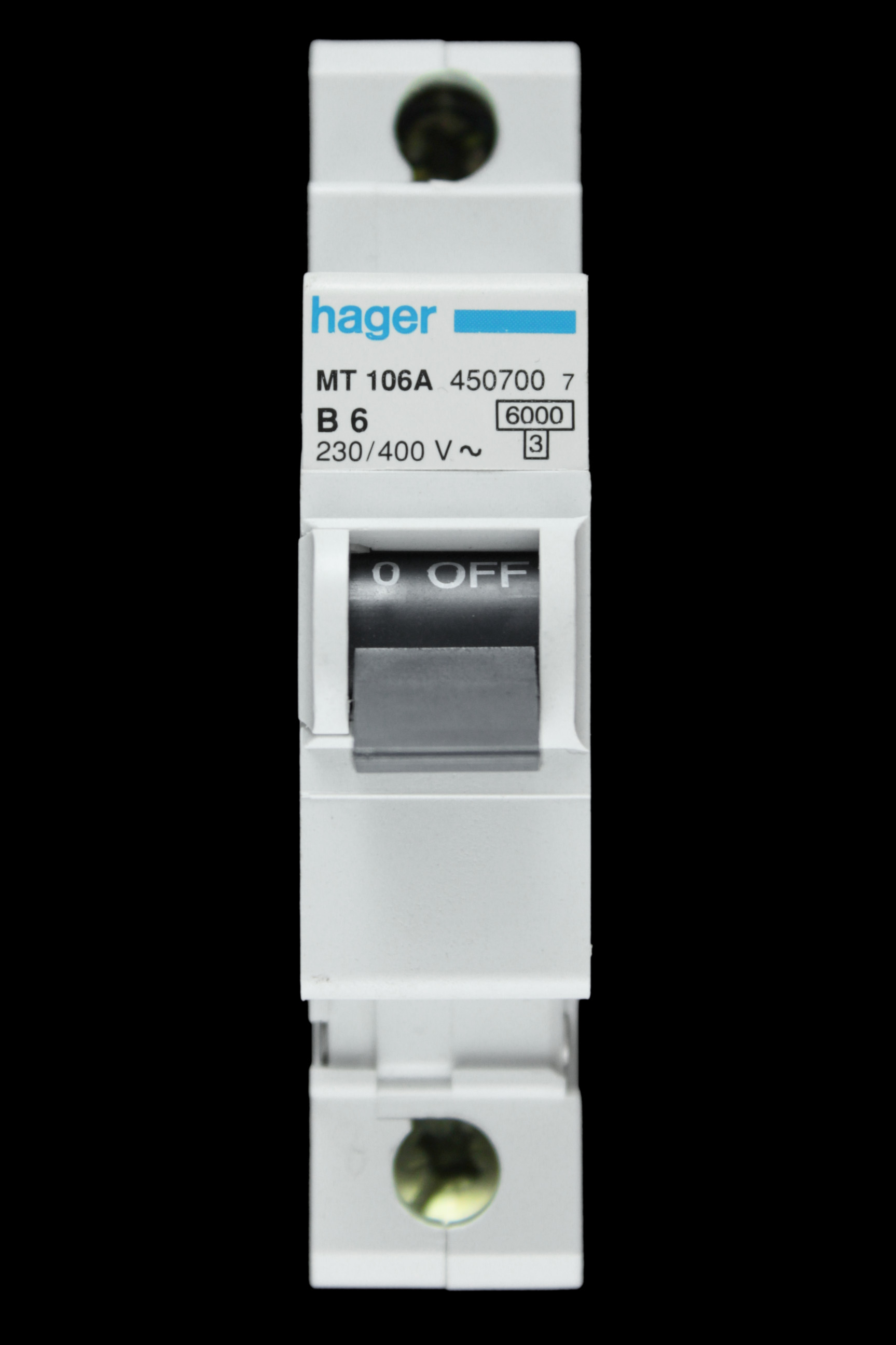 HAGER 6 AMP CURVE B 6kA MCB CIRCUIT BREAKER MT106A 450700
