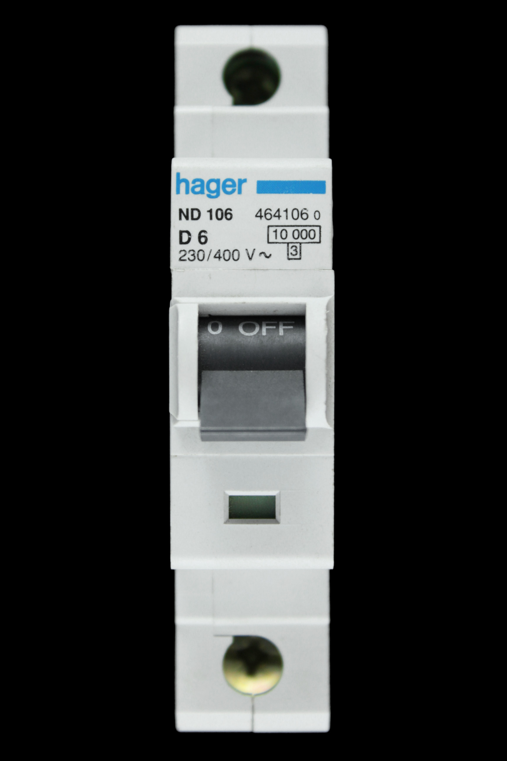 HAGER 6 AMP CURVE D 10kA MCB CIRCUIT BREAKER 464106 ND106