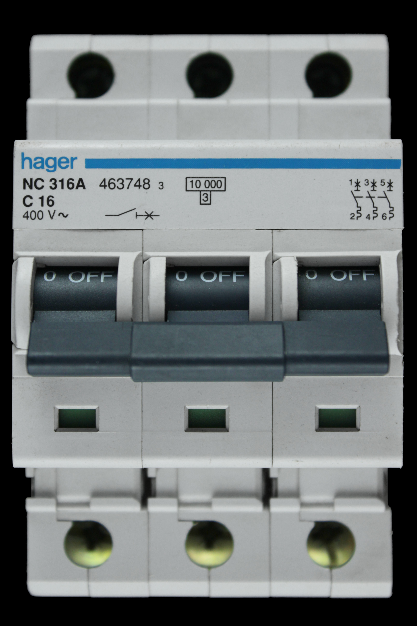 HAGER 16 AMP CURVE C 10kA TRIPLE POLE MCB CIRCUIT BREAKER NC316A 463748