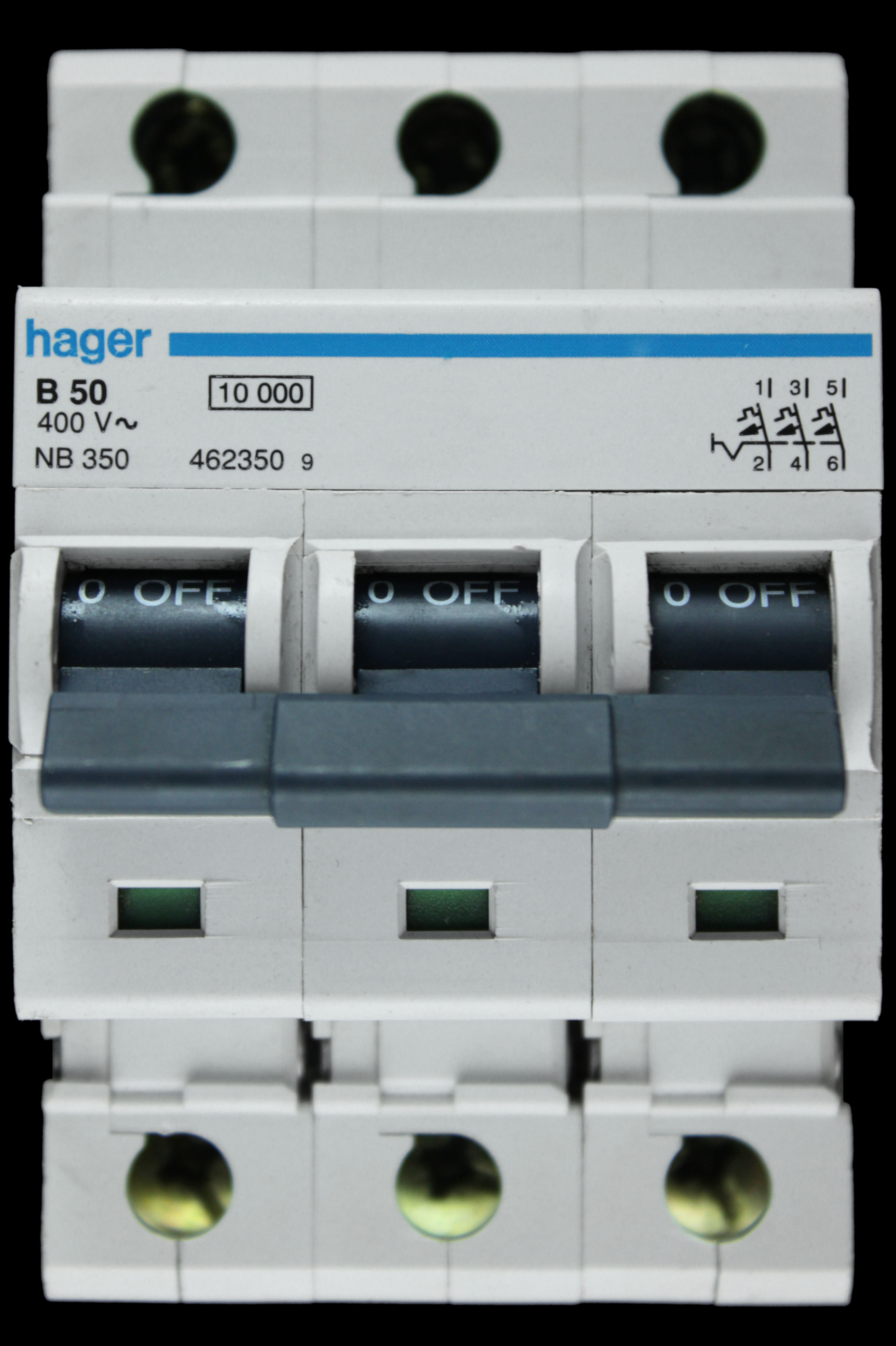 HAGER 50 AMP CURVE B 10kA TRIPLE POLE MCB CIRCUIT BREAKER NB350 462350