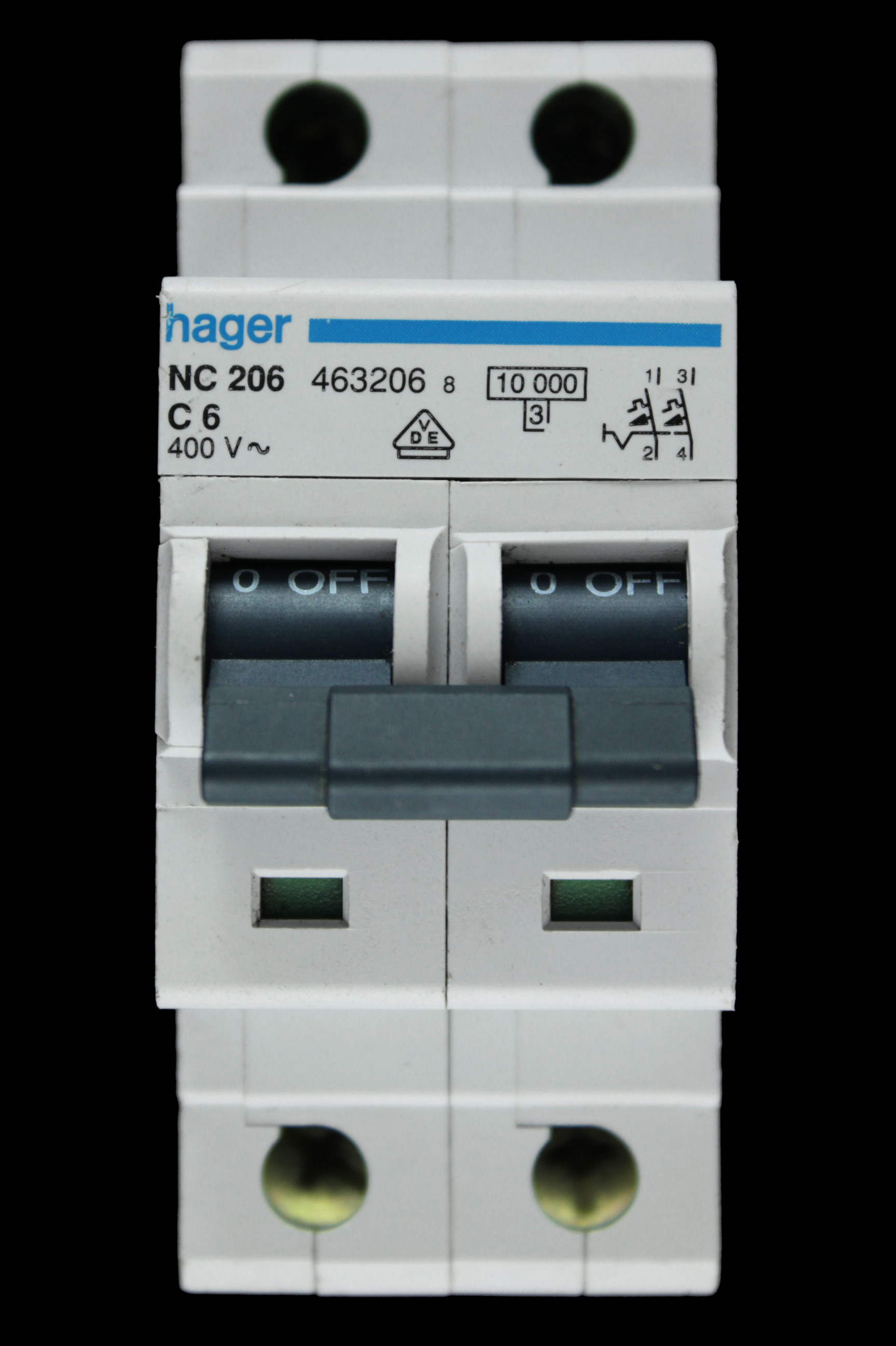 HAGER 6 AMP CURVE C 10kA DOUBLE POLE MCB CIRCUIT BREAKER NC206 463206