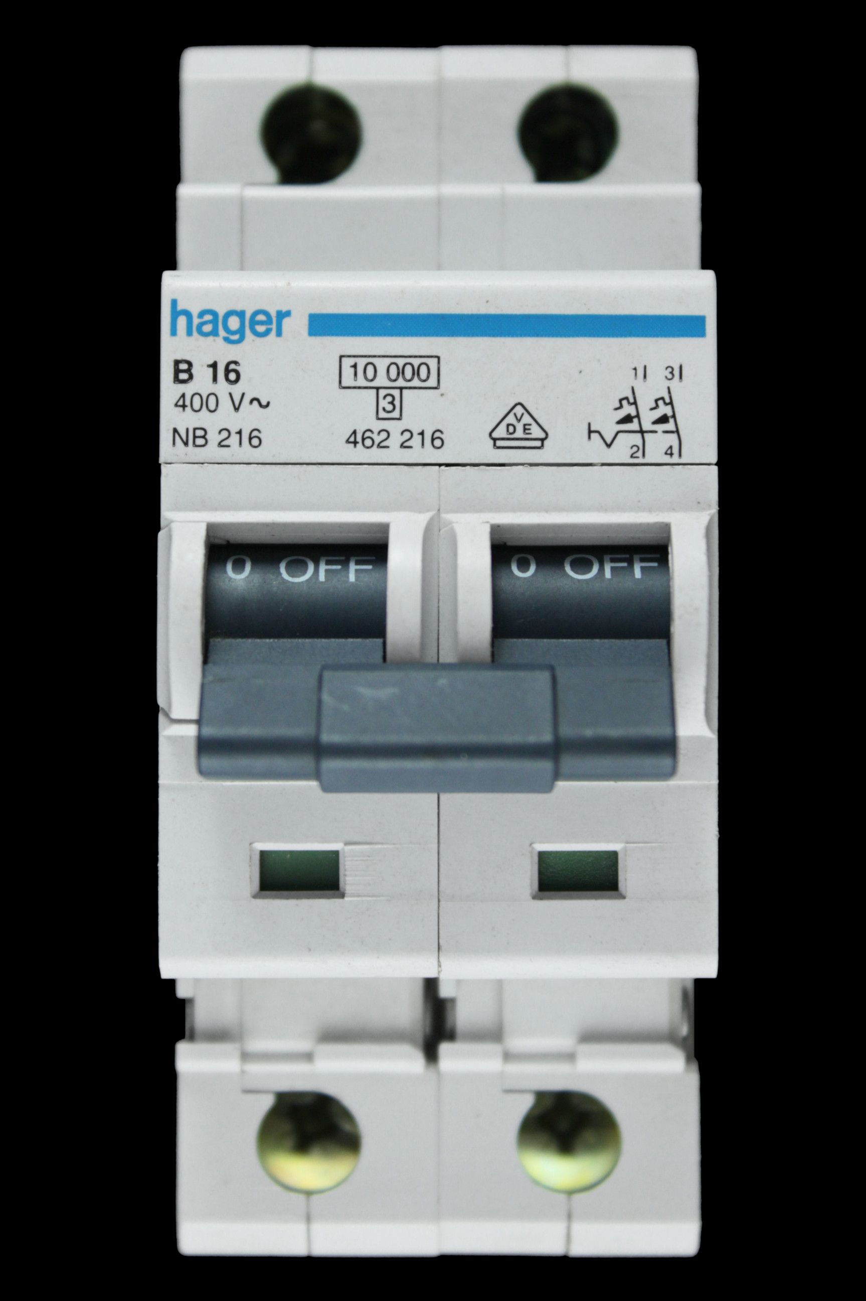 HAGER 16 AMP CURVE B 10kA DOUBLE POLE MCB CIRCUIT BREAKER NB216 462216