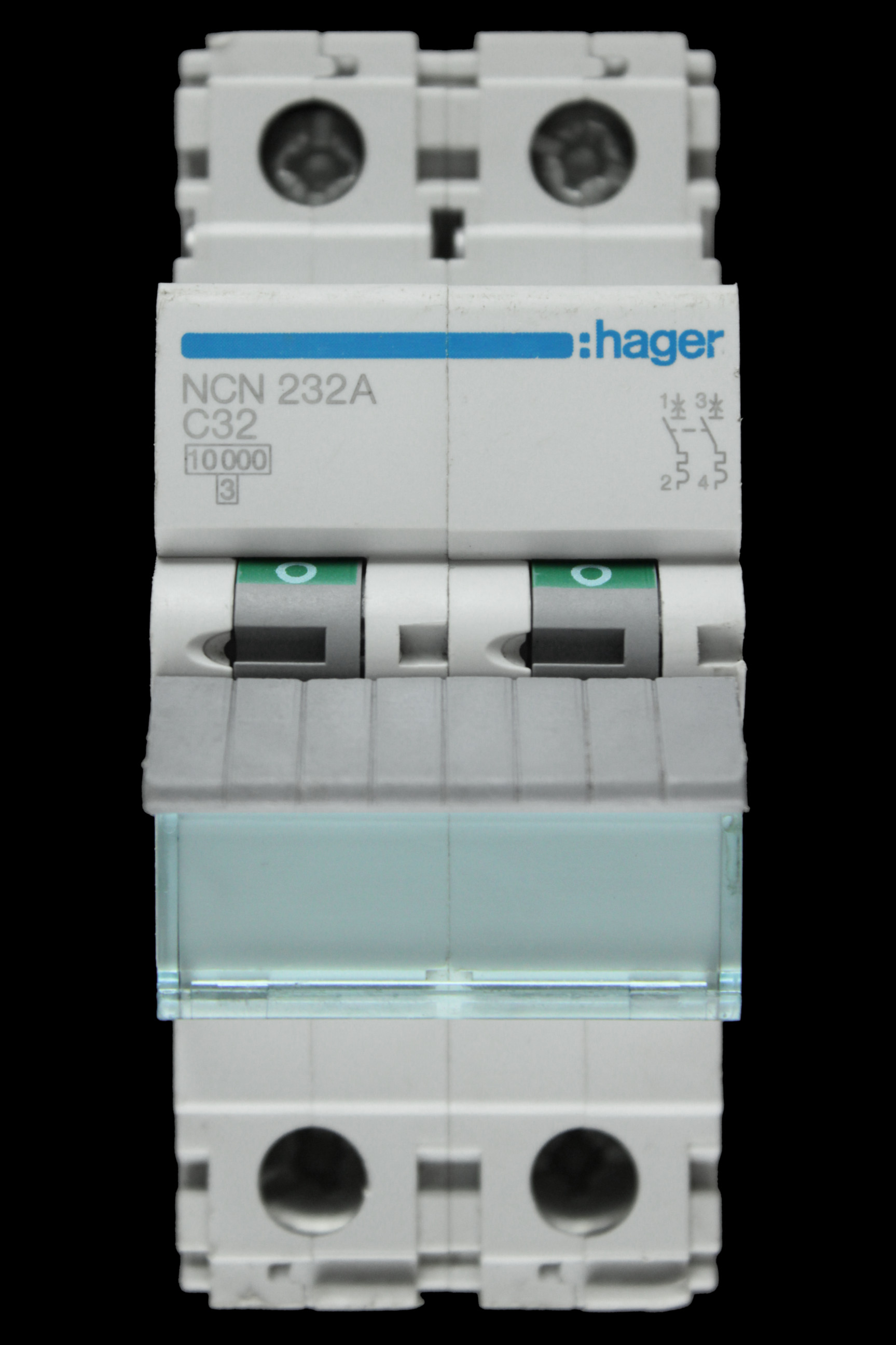 HAGER 32 AMP CURVE C 10kA DOUBLE POLE MCB CIRCUIT BREAKER NCN232A 461570