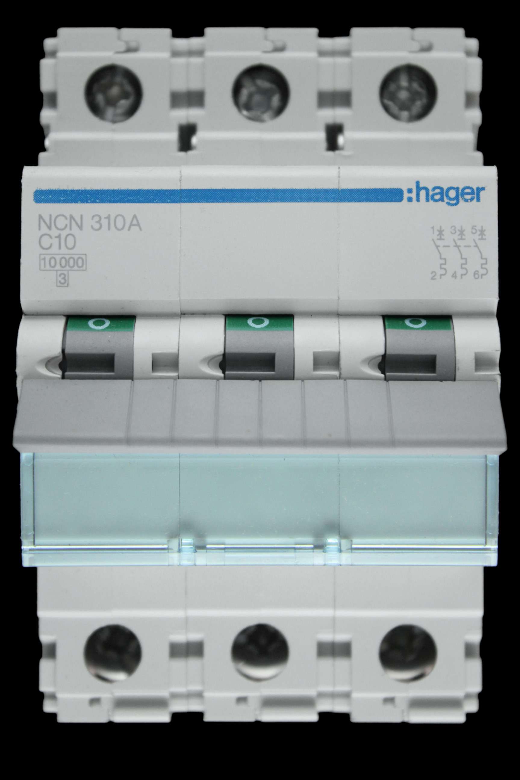 HAGER 10 AMP CURVE C 10kA TRIPLE POLE MCB CIRCUIT BREAKER NCN310A 461580