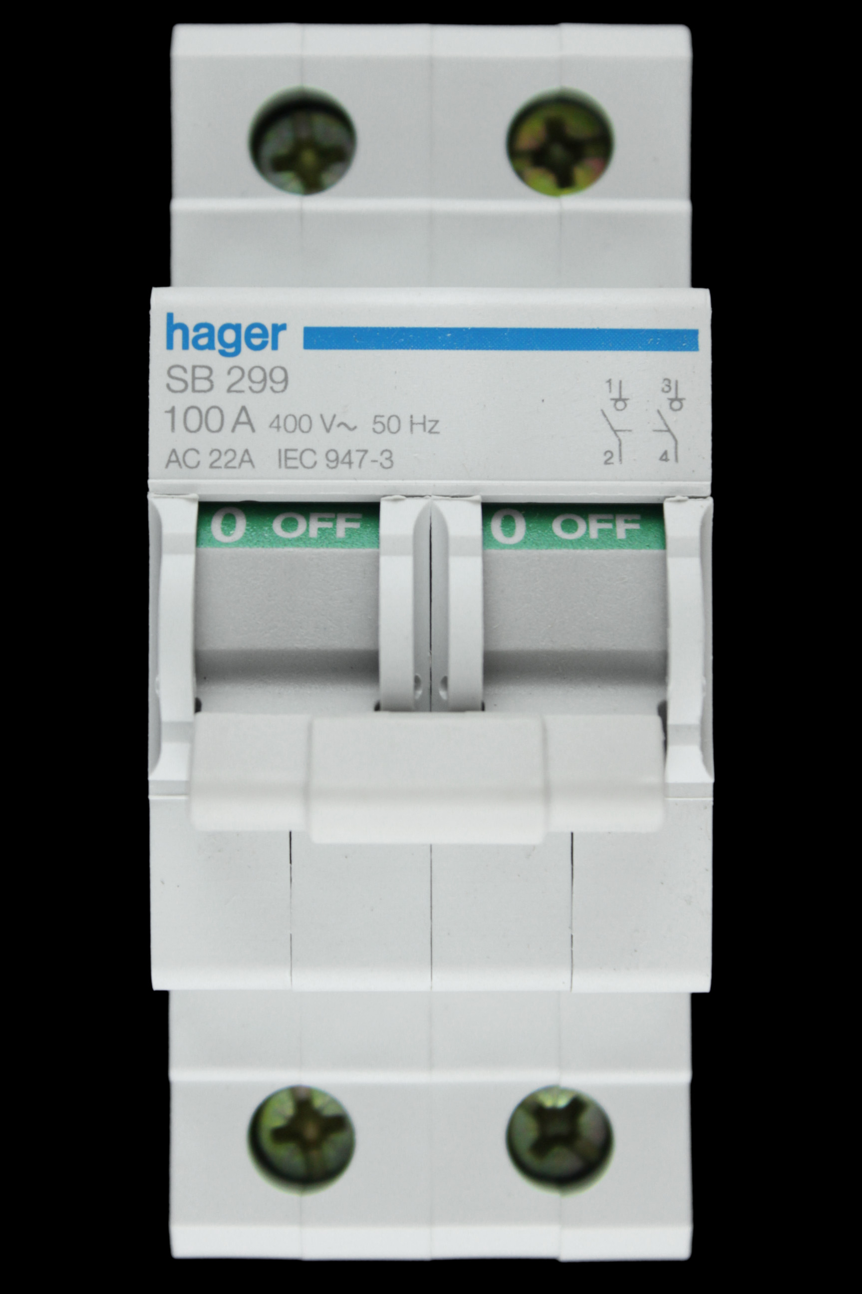 HAGER 100 AMP DOUBLE POLE MAIN SWITCH DISCONNECTOR SB299