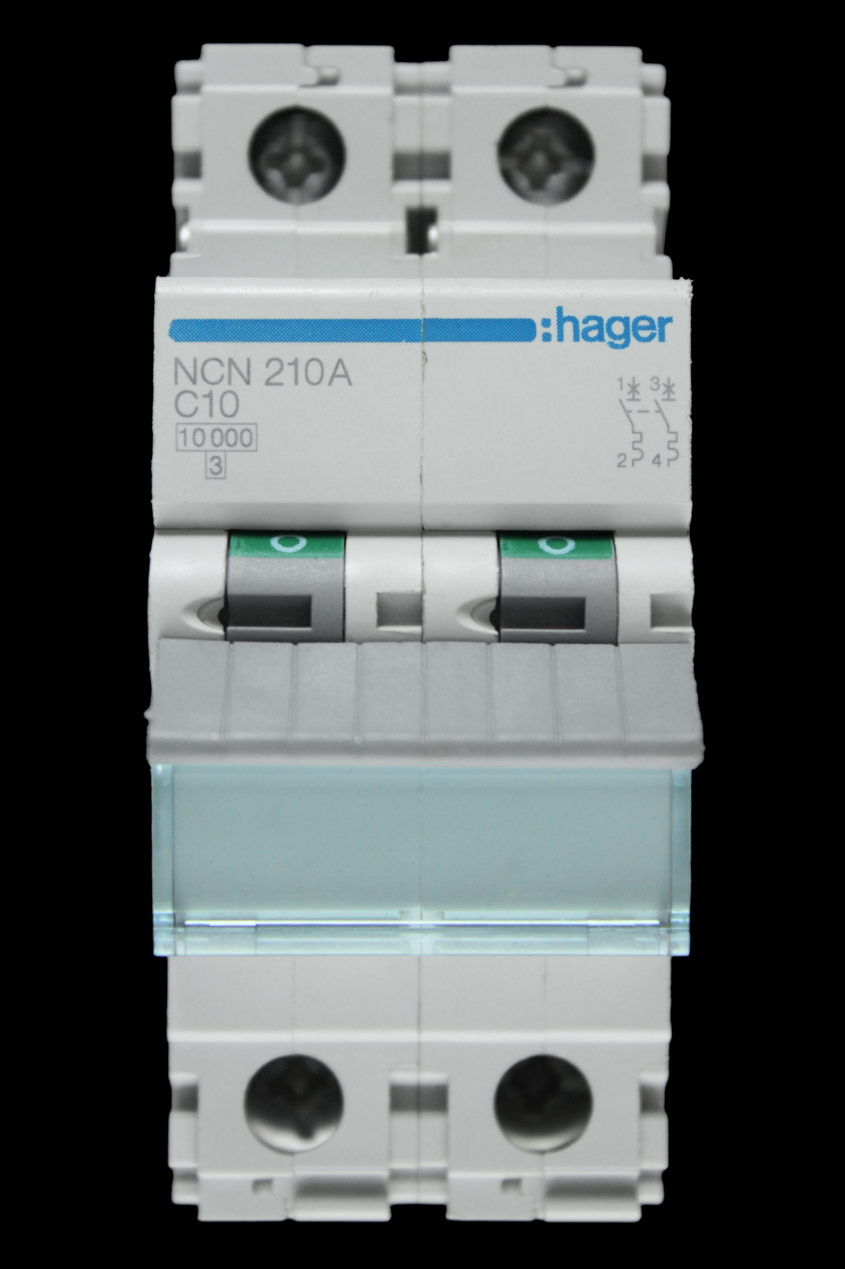 HAGER 10 AMP CURVE C 10kA DOUBLE POLE MCB CIRCUIT BREAKER NCN210A 461565
