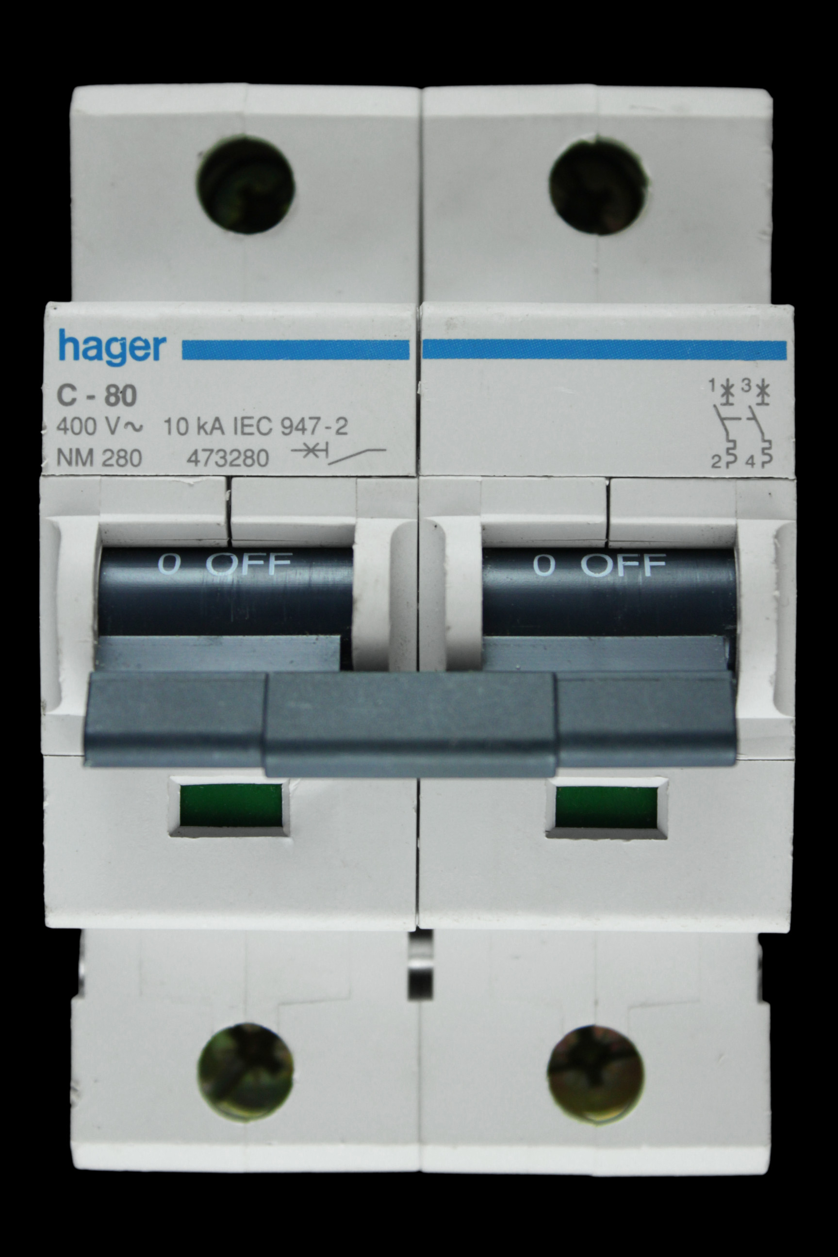 HAGER 80 AMP CURVE C 10kA DOUBLE POLE MCB CIRCUIT BREAKER NM280 473280