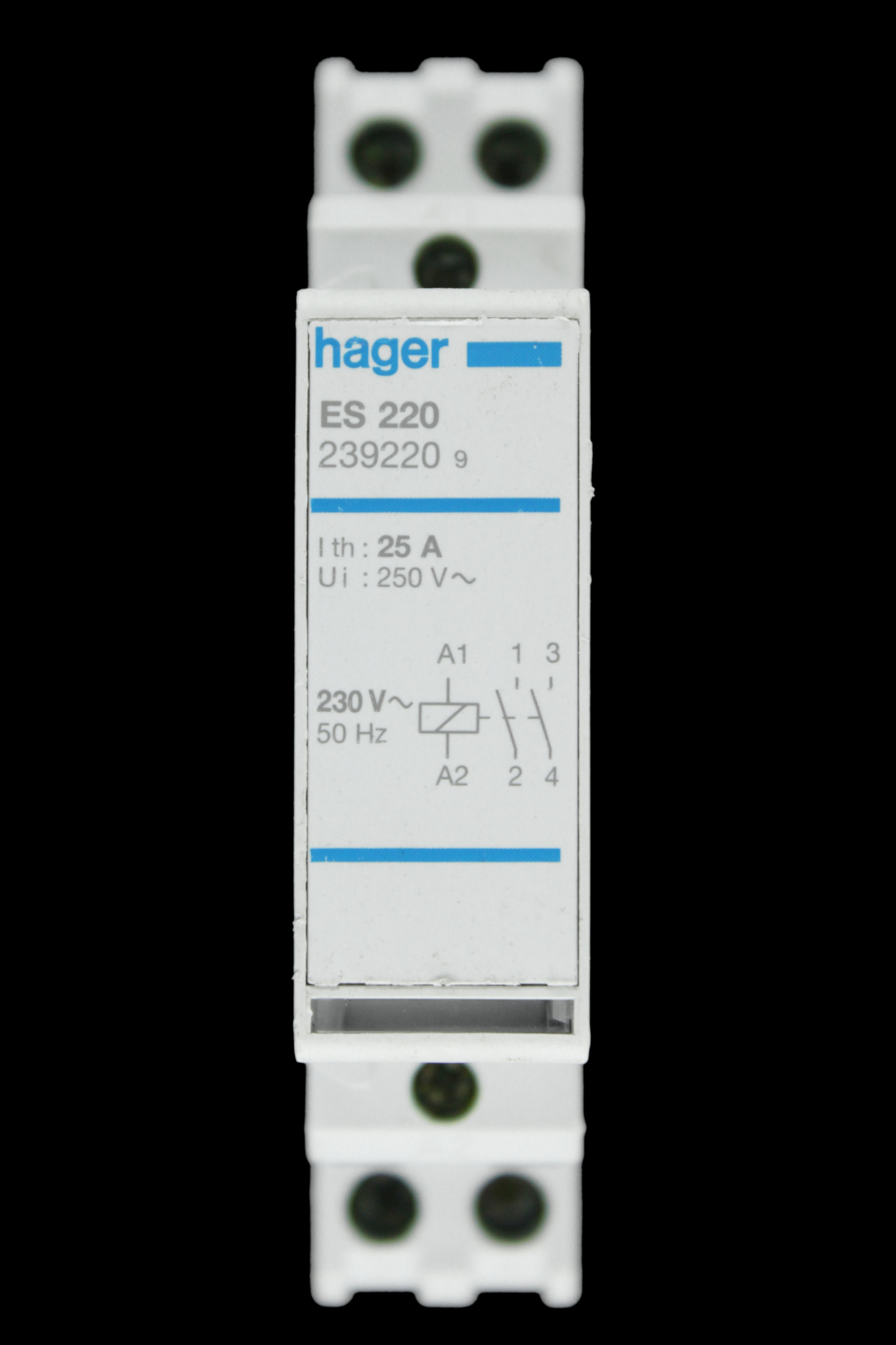 HAGER 25 AMP DOUBLE POLE NO CONTACTOR 230V COIL ES220 239220