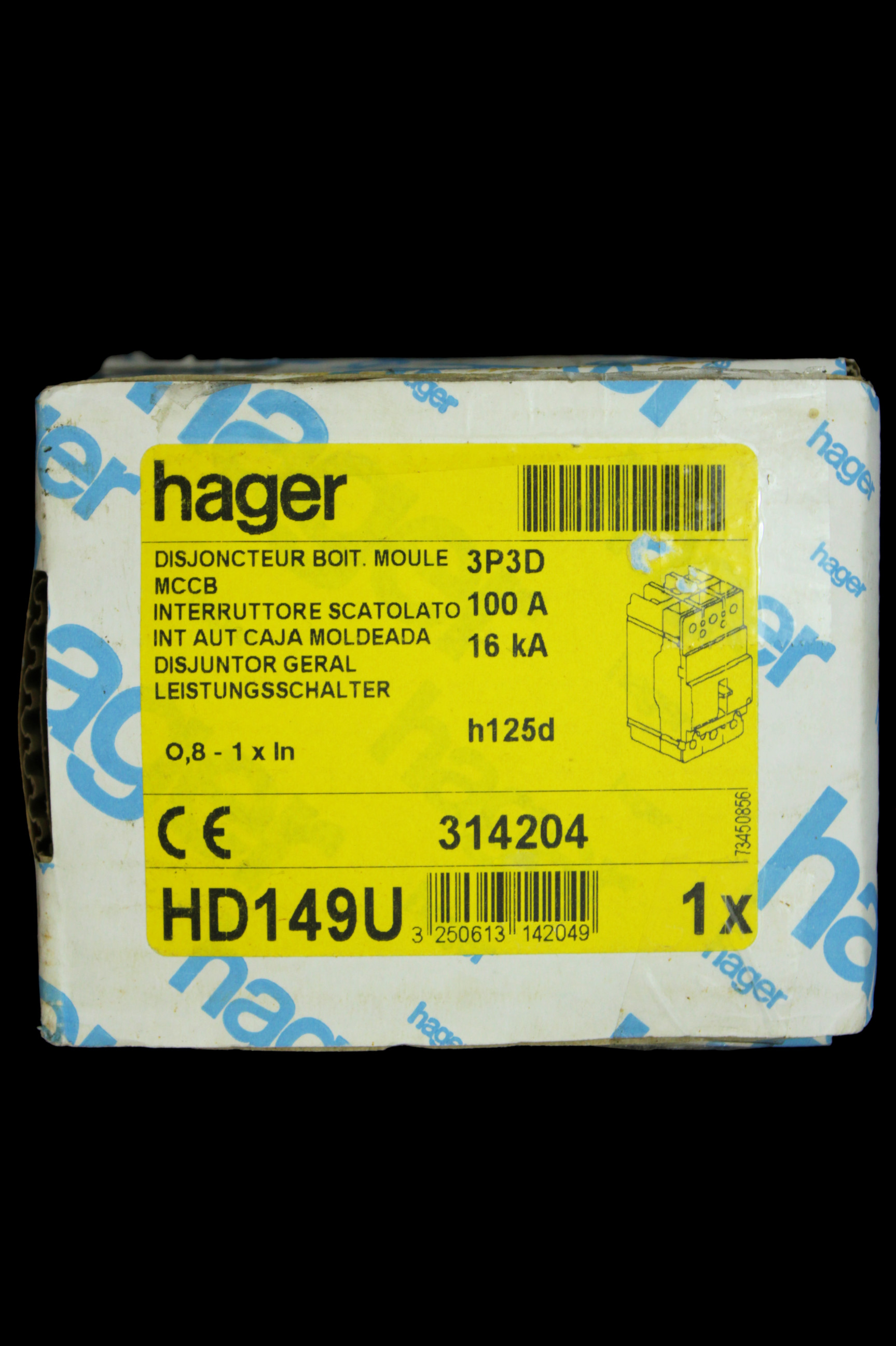 HAGER 100 AMP 16kA TRIPLE POLE MCCB HD149U 314204 H125D