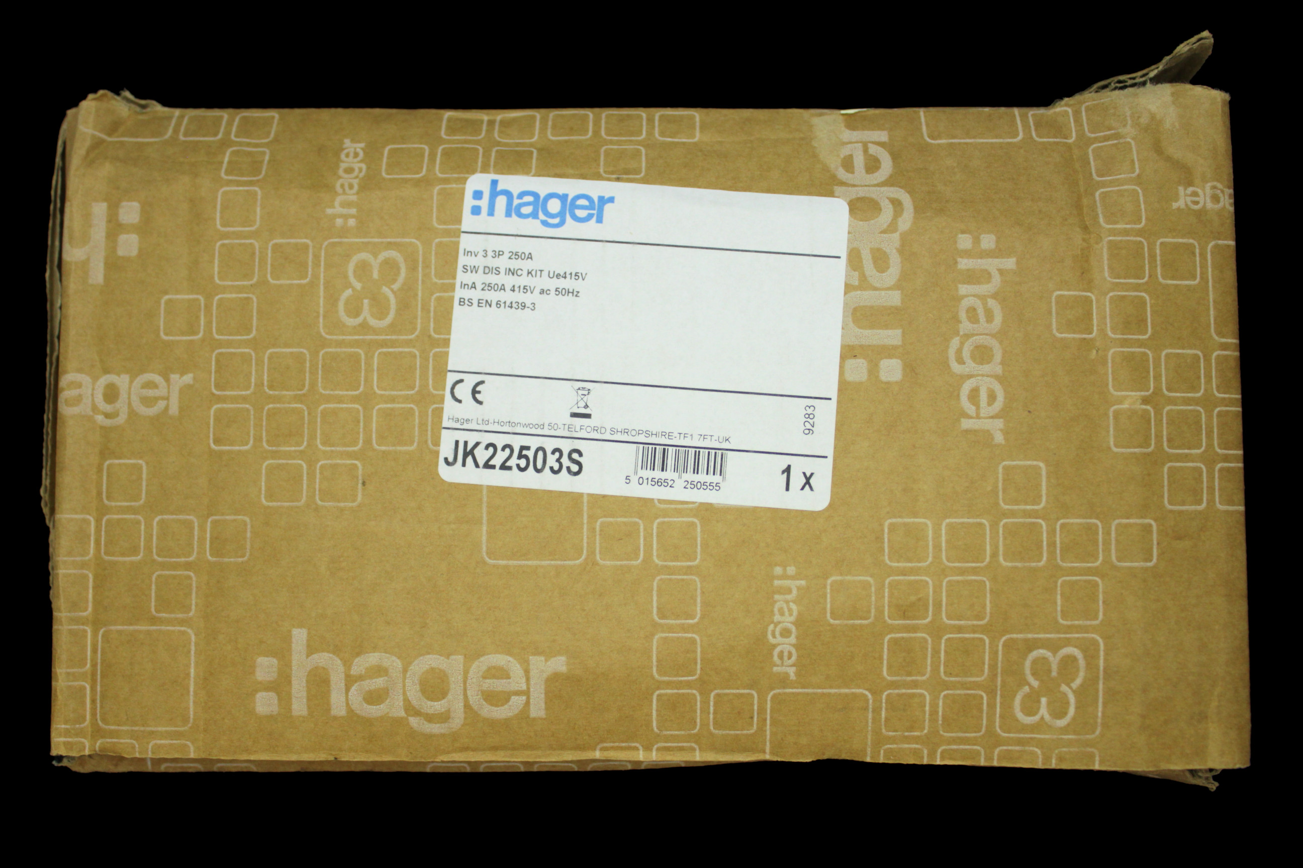 HAGER 250 AMP TRIPLE POLE MAIN SWITCH DISCONNECTOR JK22503S