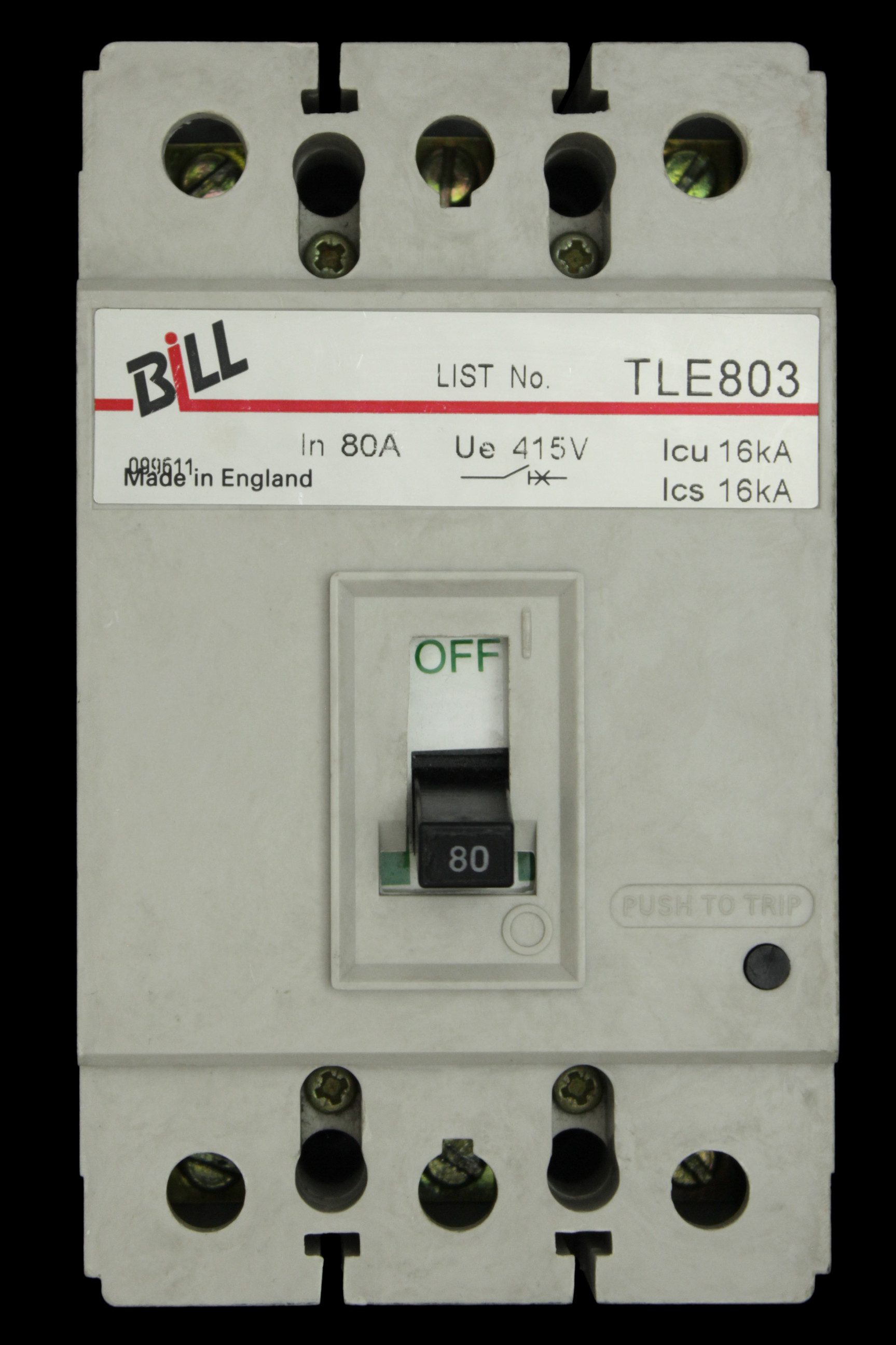 BILL 80 AMP 16kA TRIPLE POLE MCCB TLE803